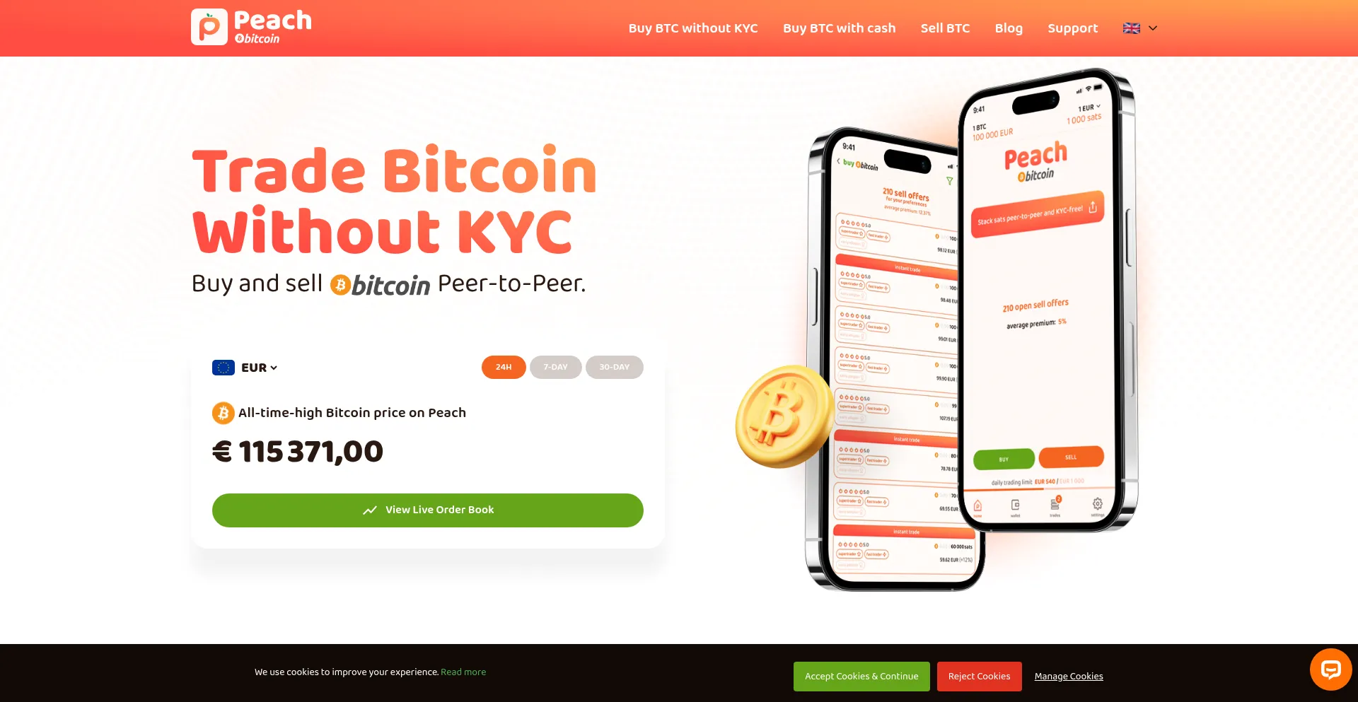 Website screenshot of Peachbitcoin.com