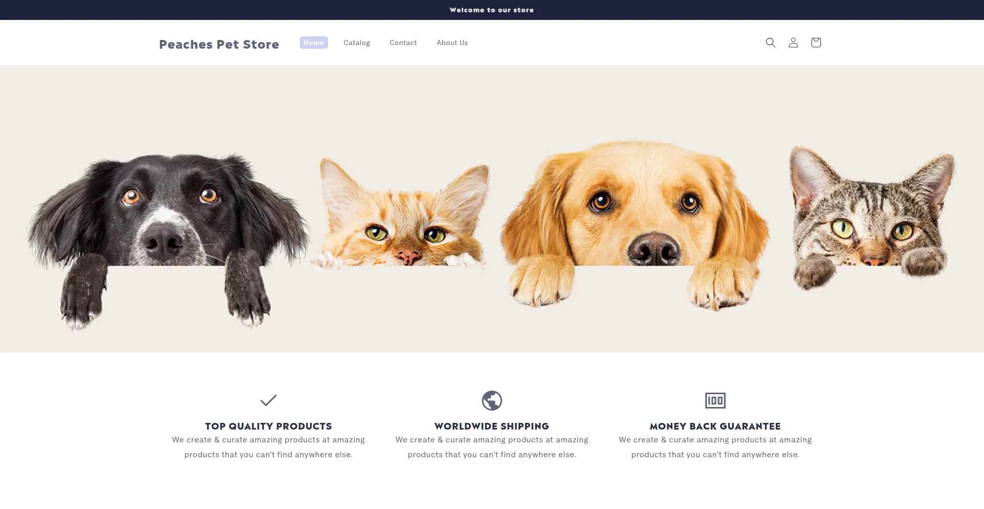 Website screenshot of Peachespetstore.com