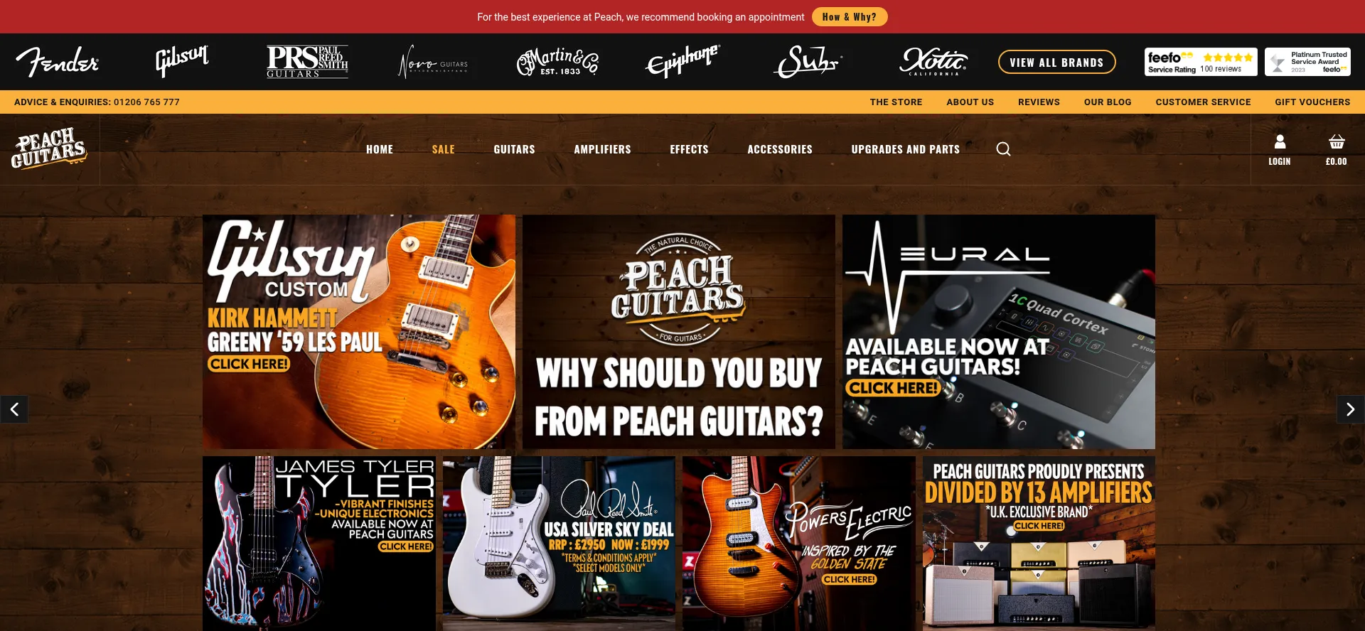 Website screenshot of Peachguitars.com