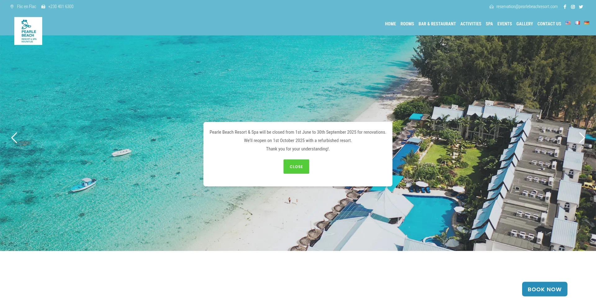 Website screenshot of Pearlebeachresort.com