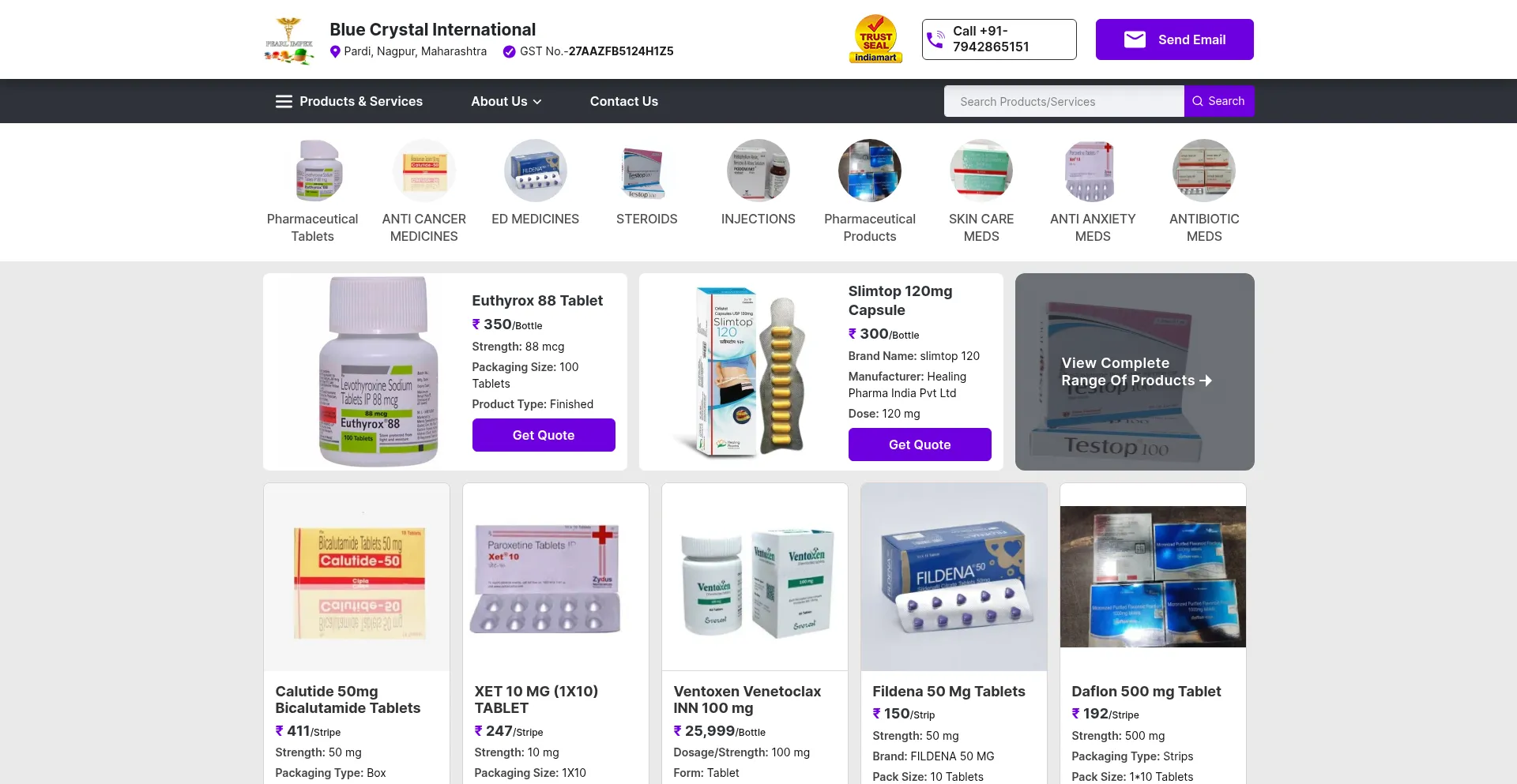 Website screenshot of Pearlimpexint.com