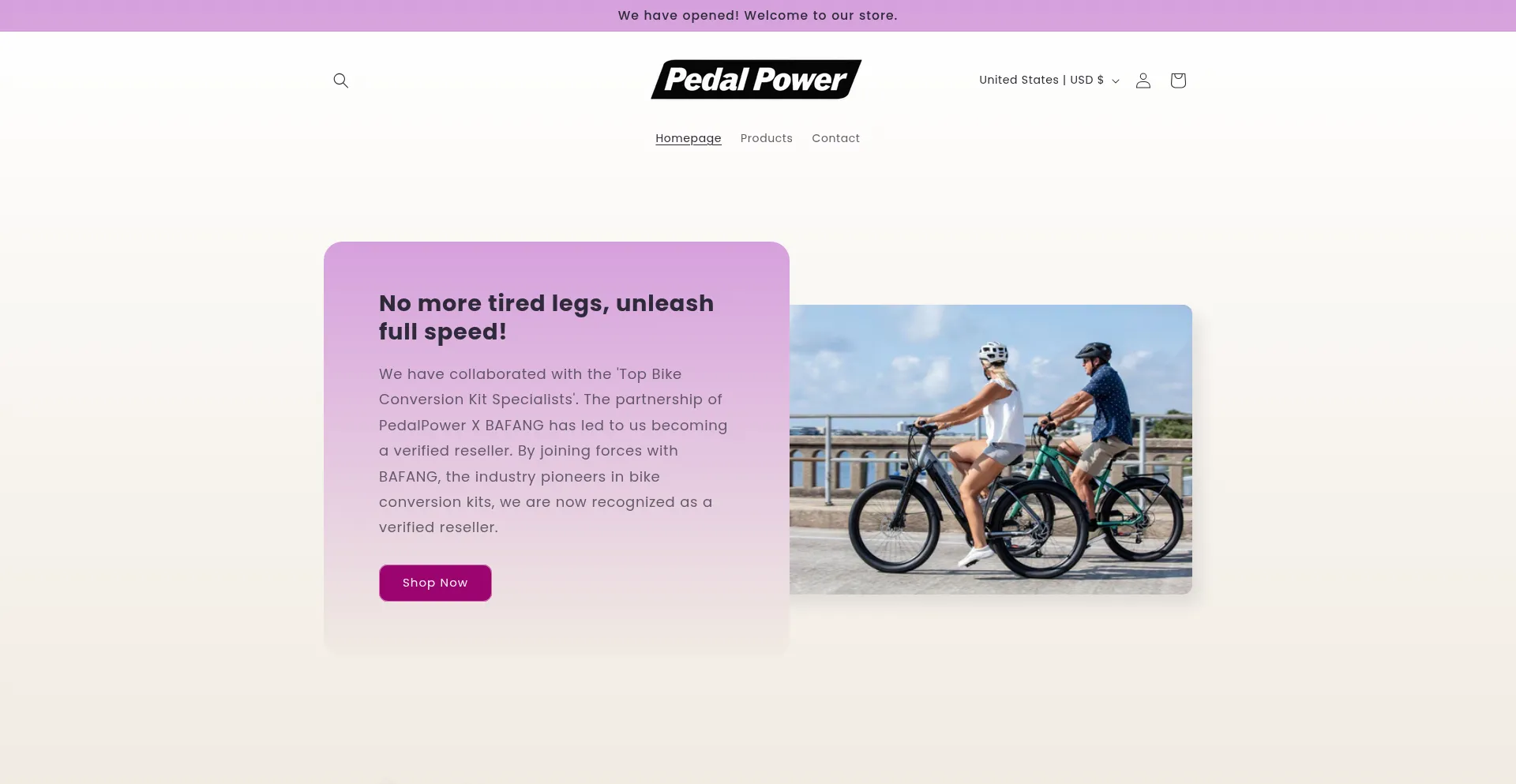 Website screenshot of Pedal-power.shop