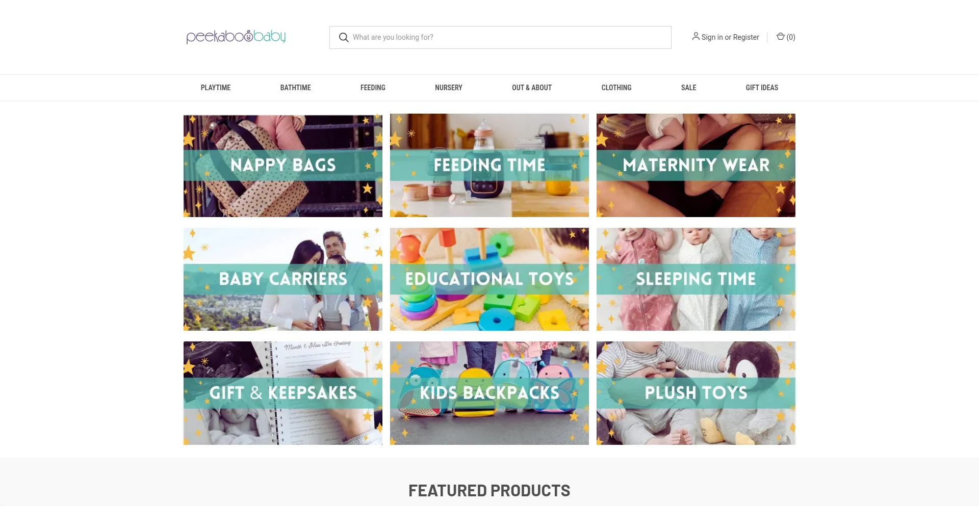 Website screenshot of Peekaboobaby.com.au