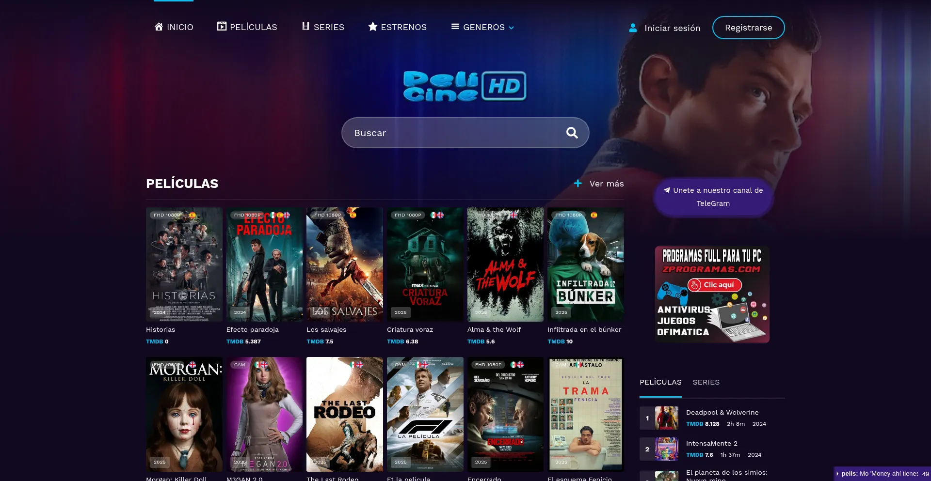Website screenshot of Pelicinehd.com