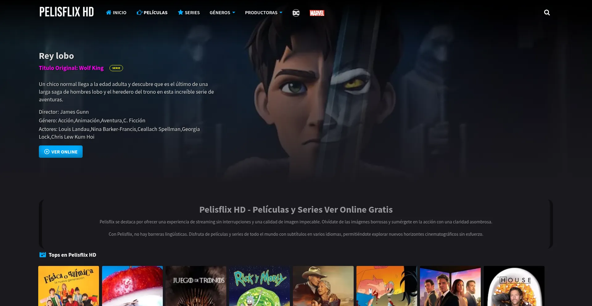 Website screenshot of Pelisflixhd.live