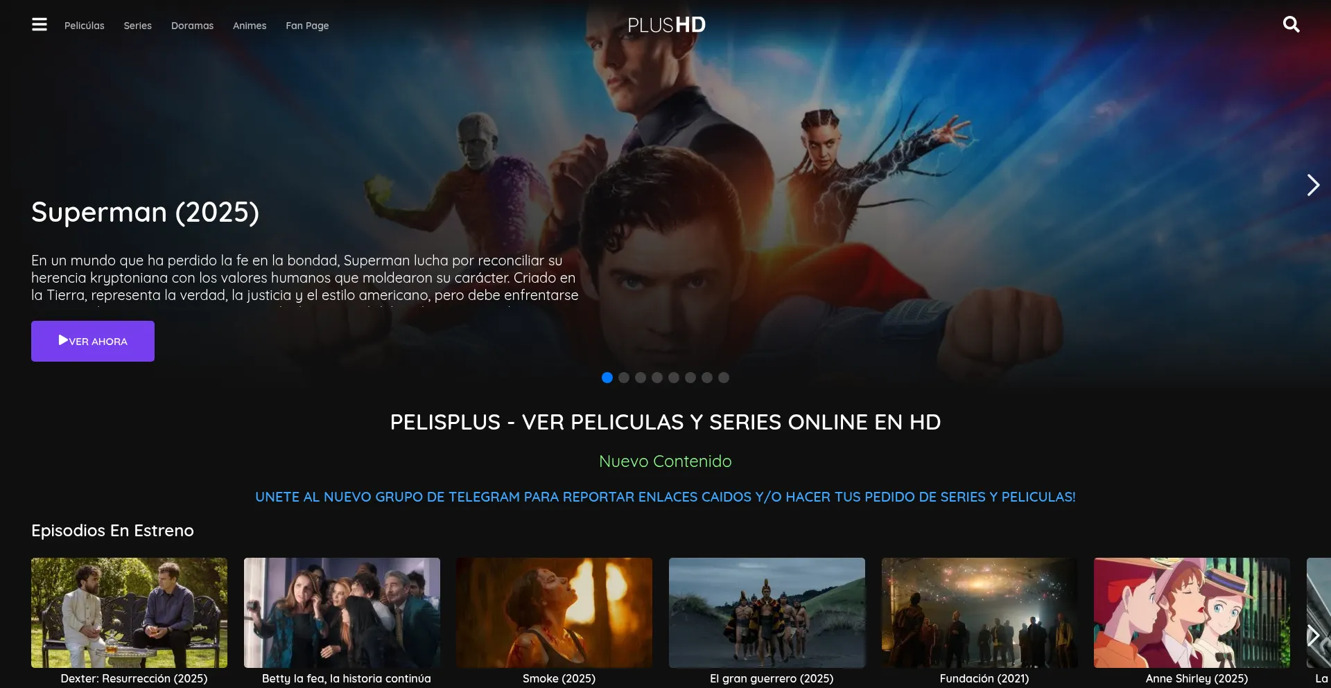 Website screenshot of Pelisplus.to