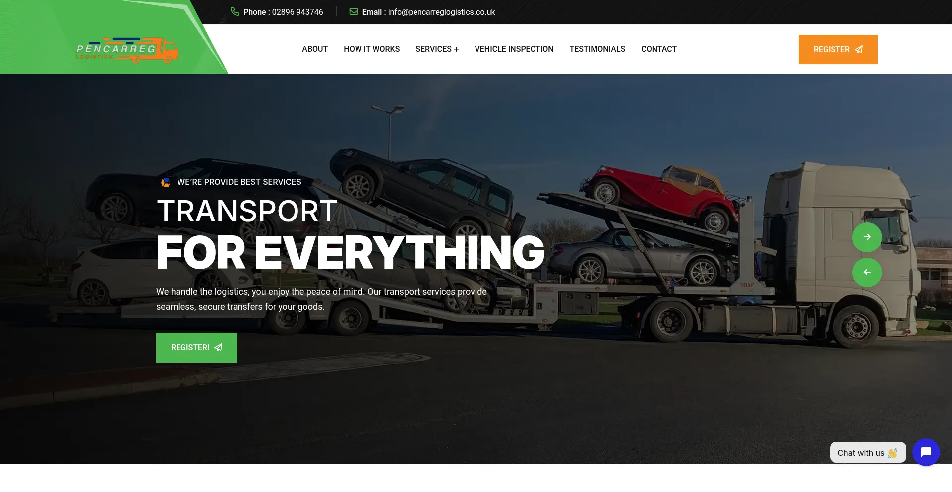 Website screenshot of Pencarreglogistics.co.uk