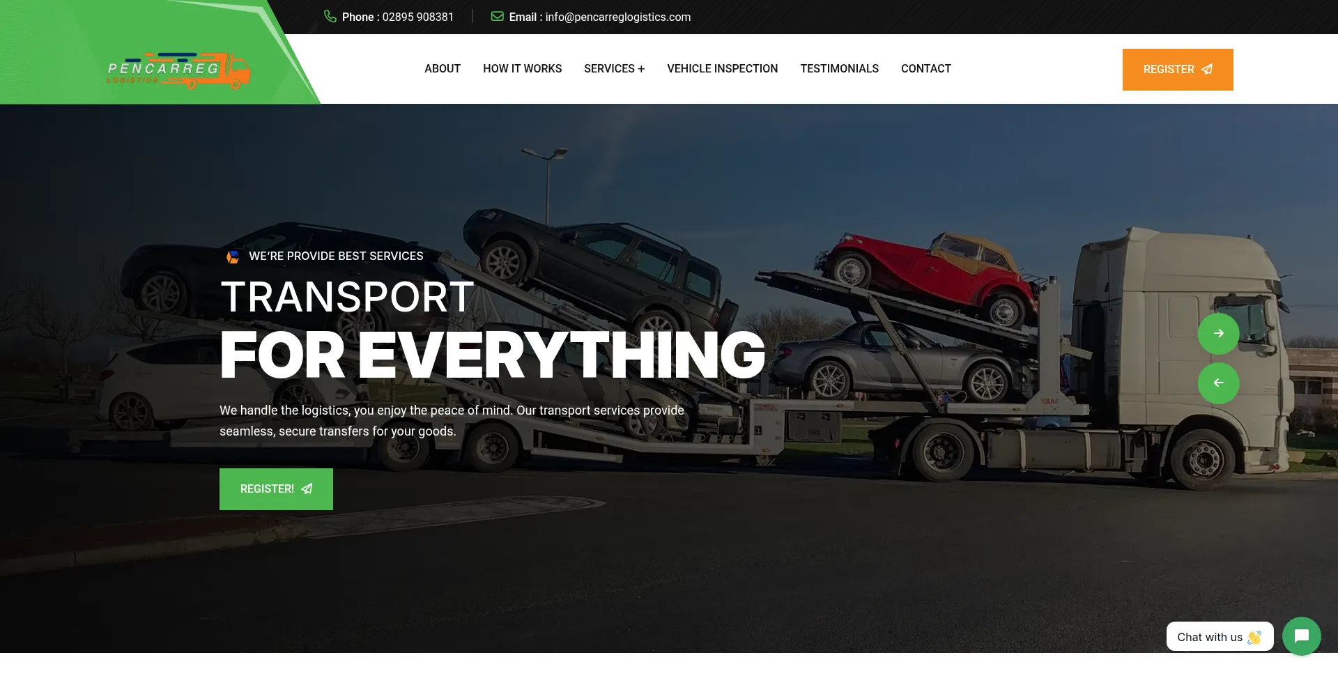 Website screenshot of Pencarreglogistics.com