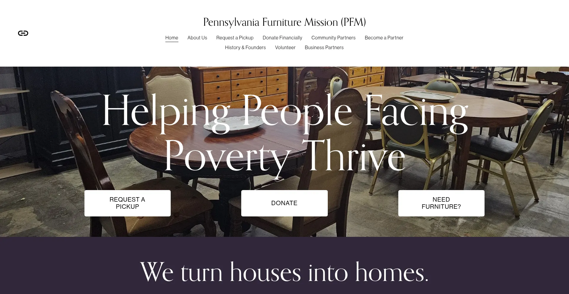 Website screenshot of Pennsylvaniafurnituremission.org