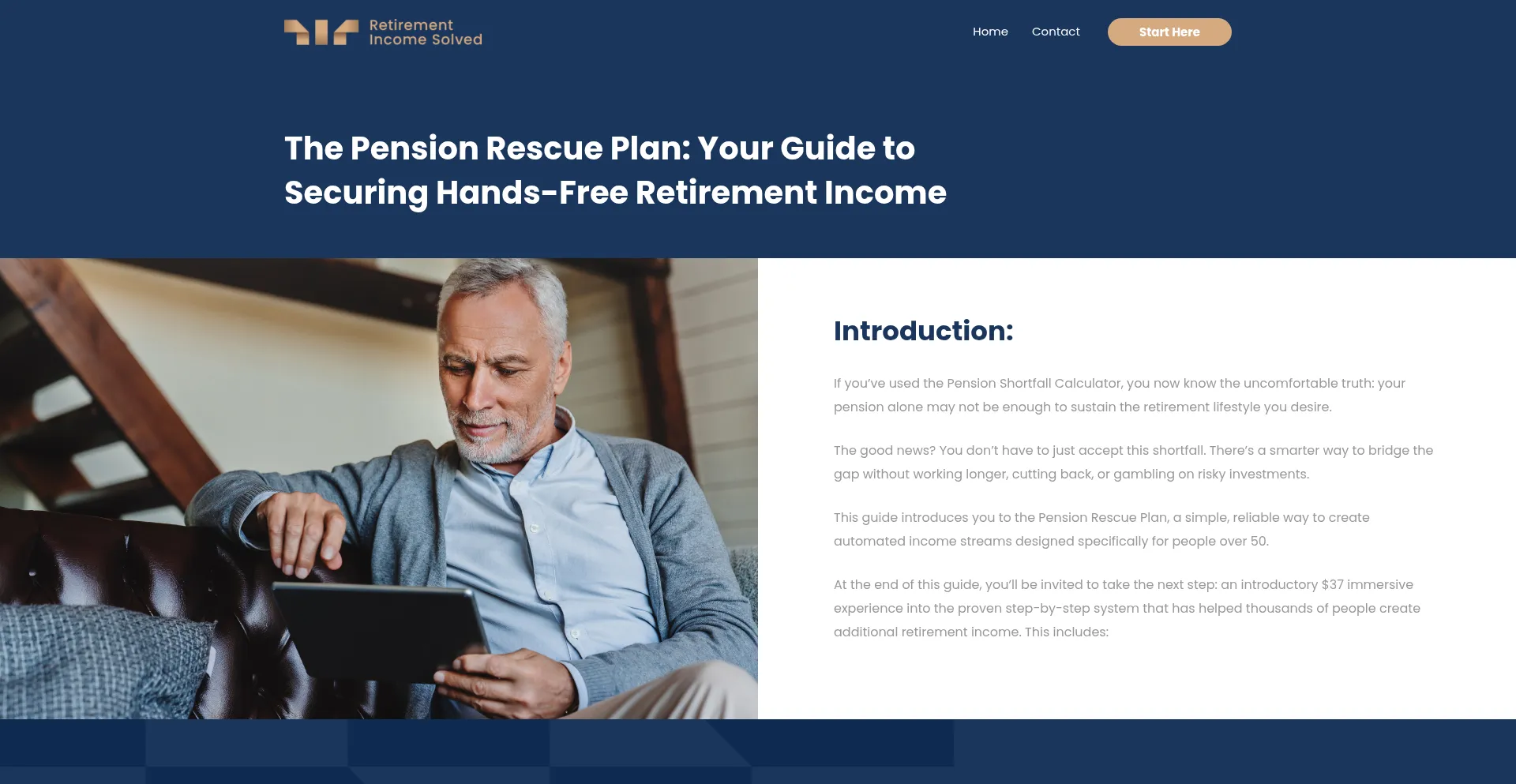 Website screenshot of Pensionrescueplan.co.uk