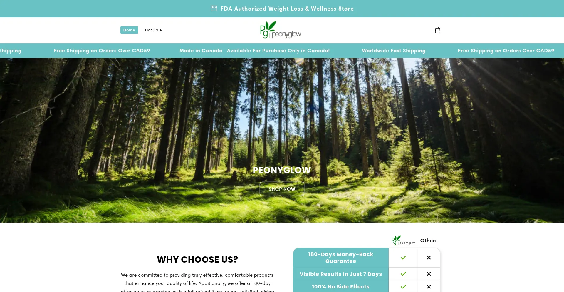 Website screenshot of Peonyglow.com