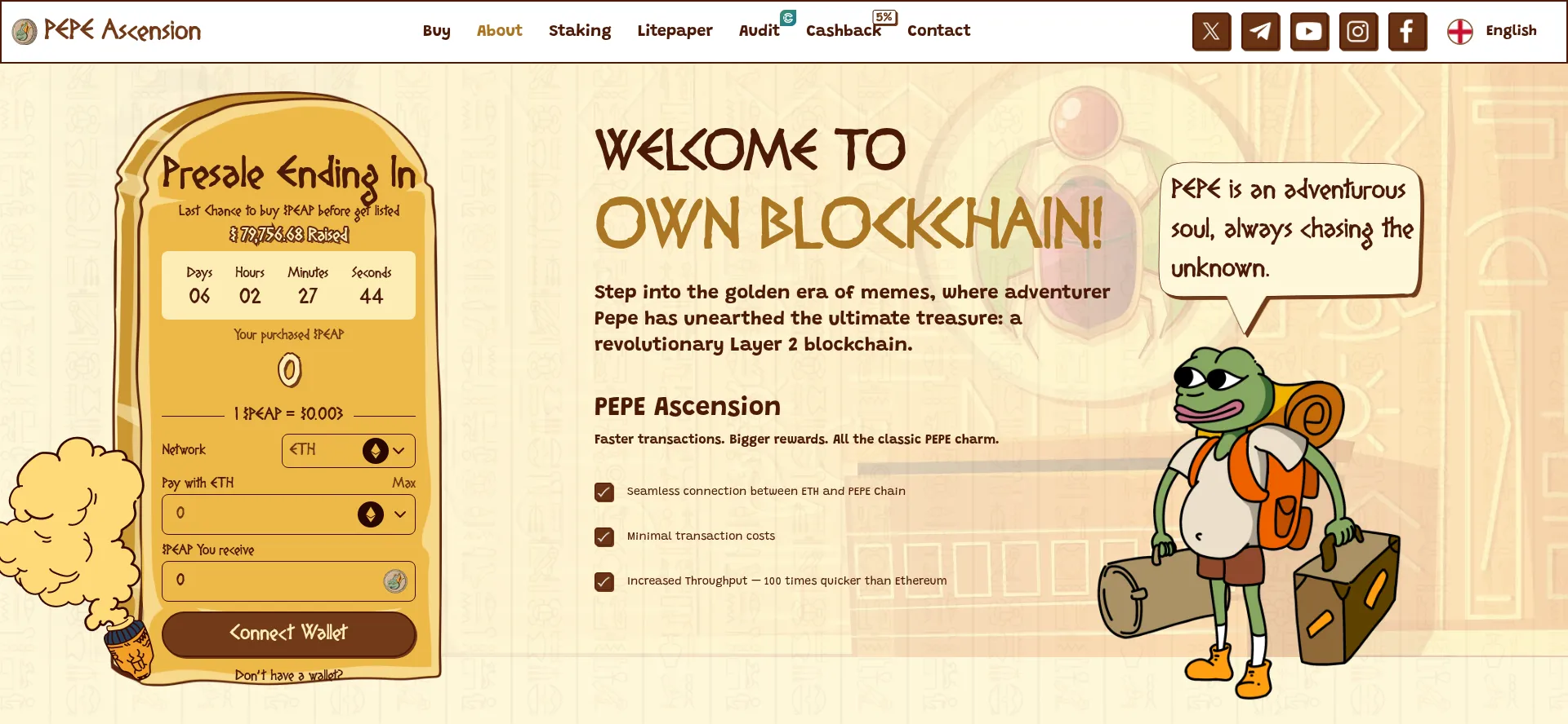 Website screenshot of Pepeascension.com
