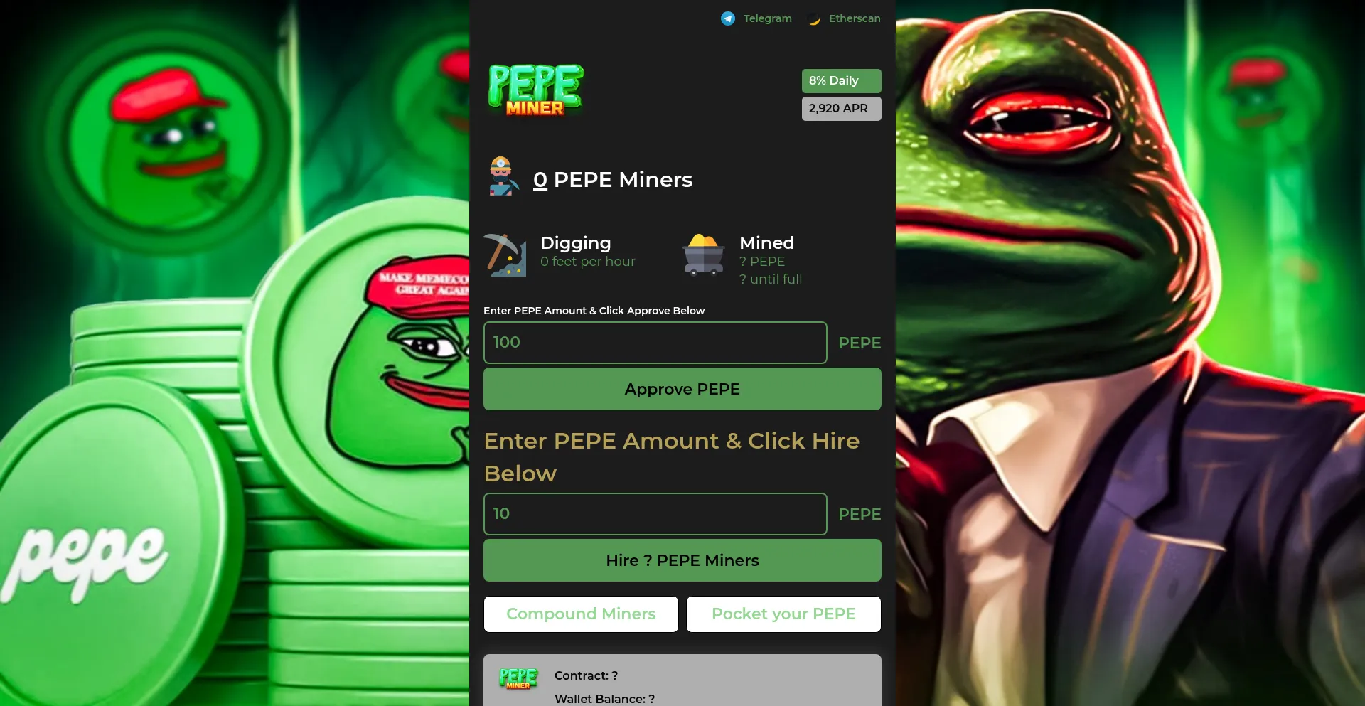 Website screenshot of Pepeminer.netlify.app