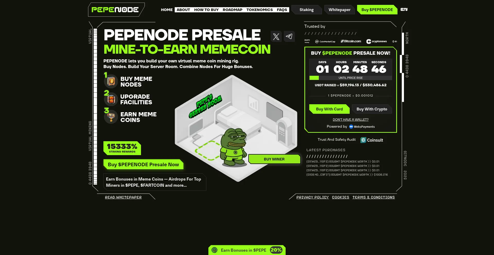 Website screenshot of Pepenode.io