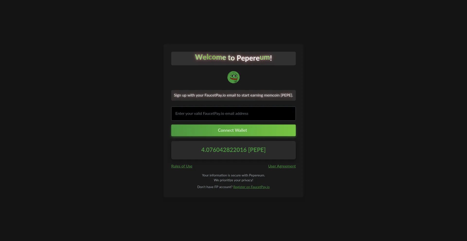 Website screenshot of Pepereum.digital