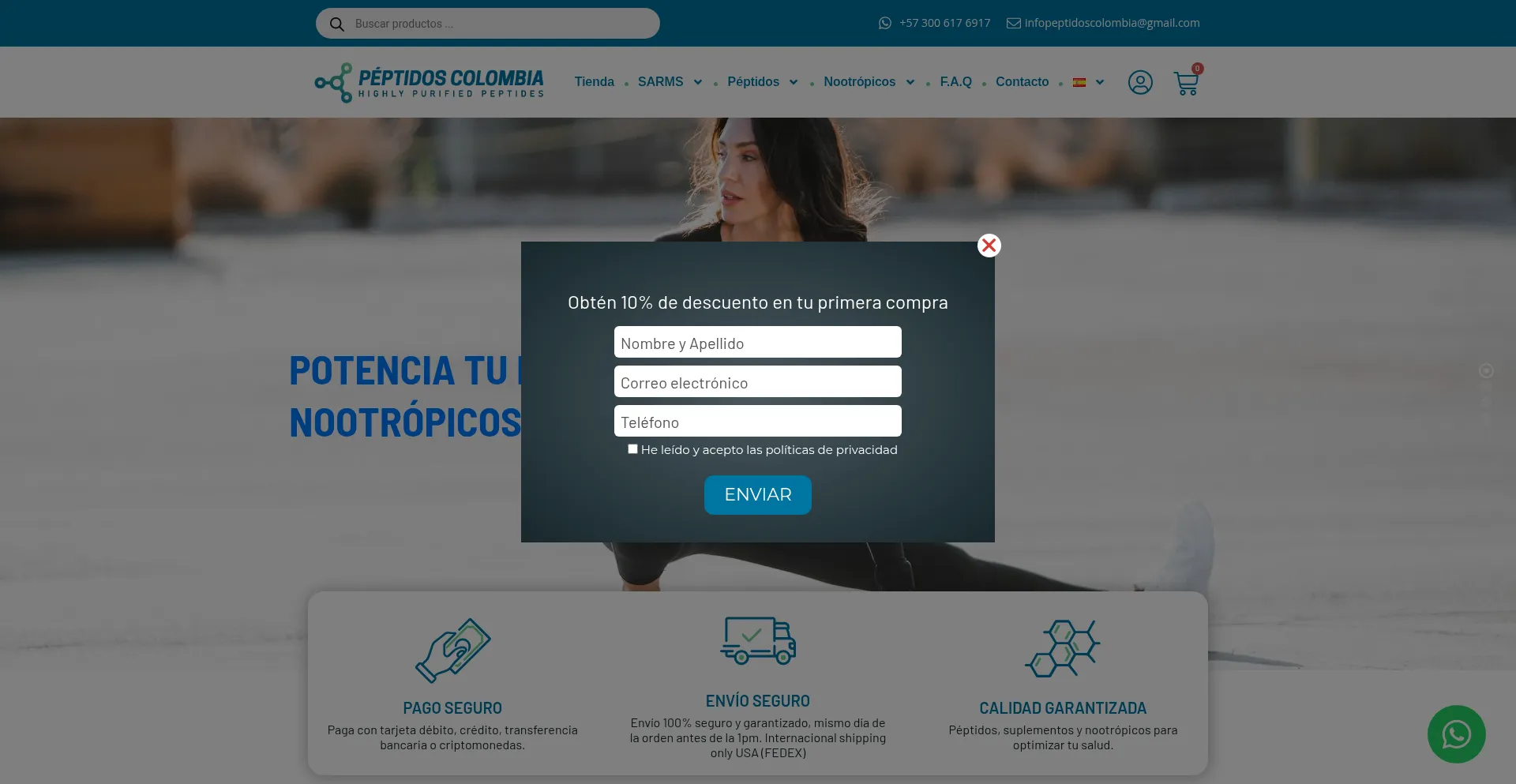 Website screenshot of Peptidos.co