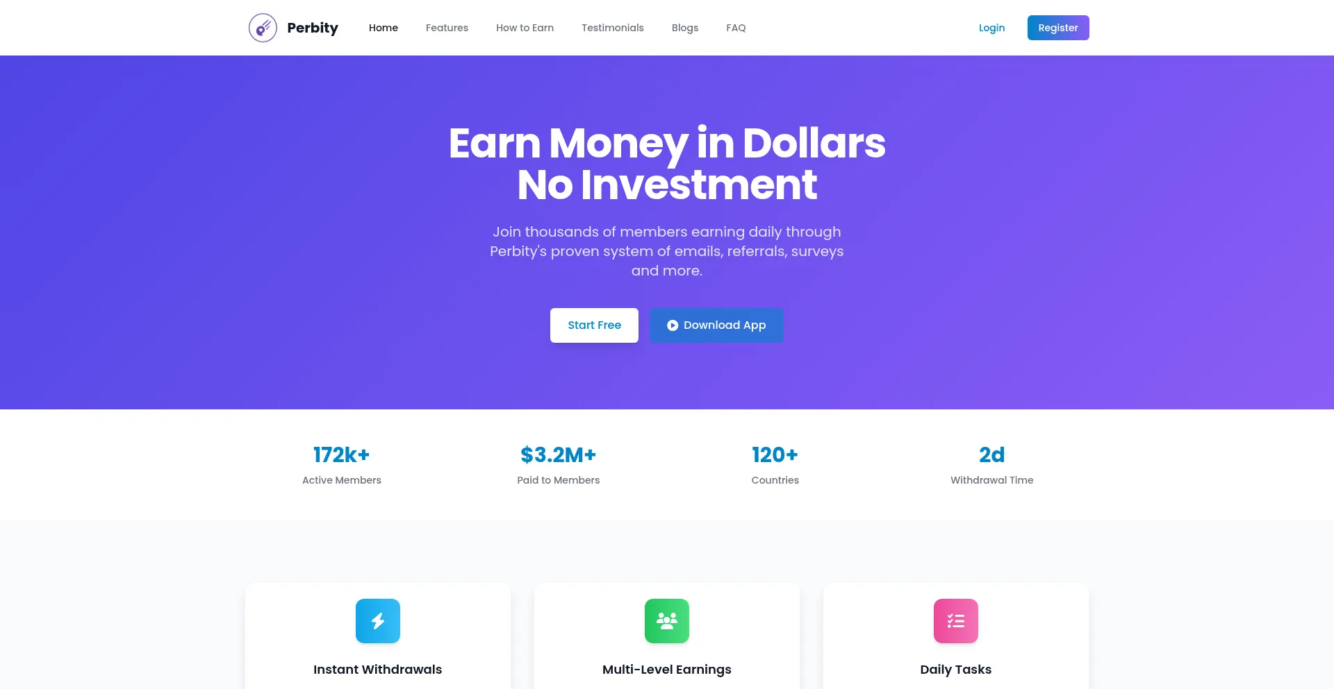 Website screenshot of Perbity.com