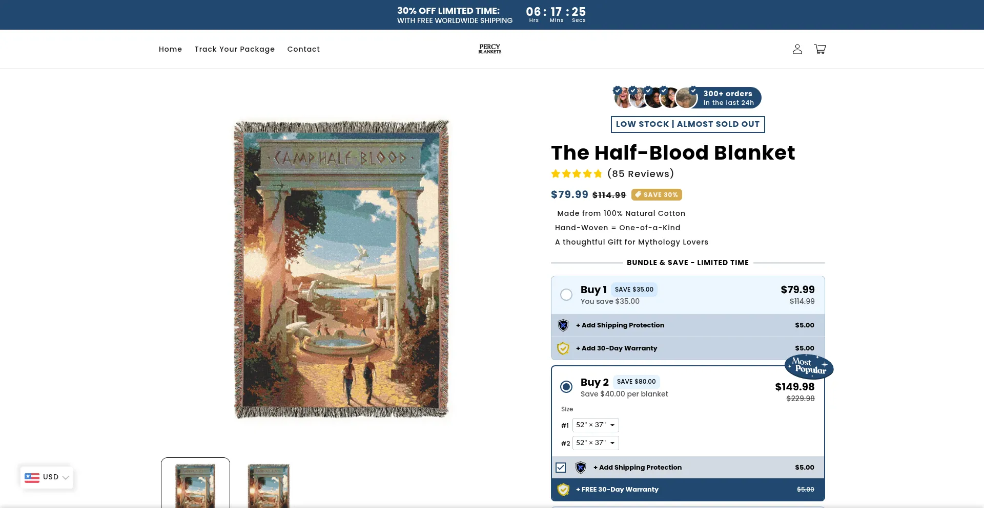 Website screenshot of Percyblankets.com