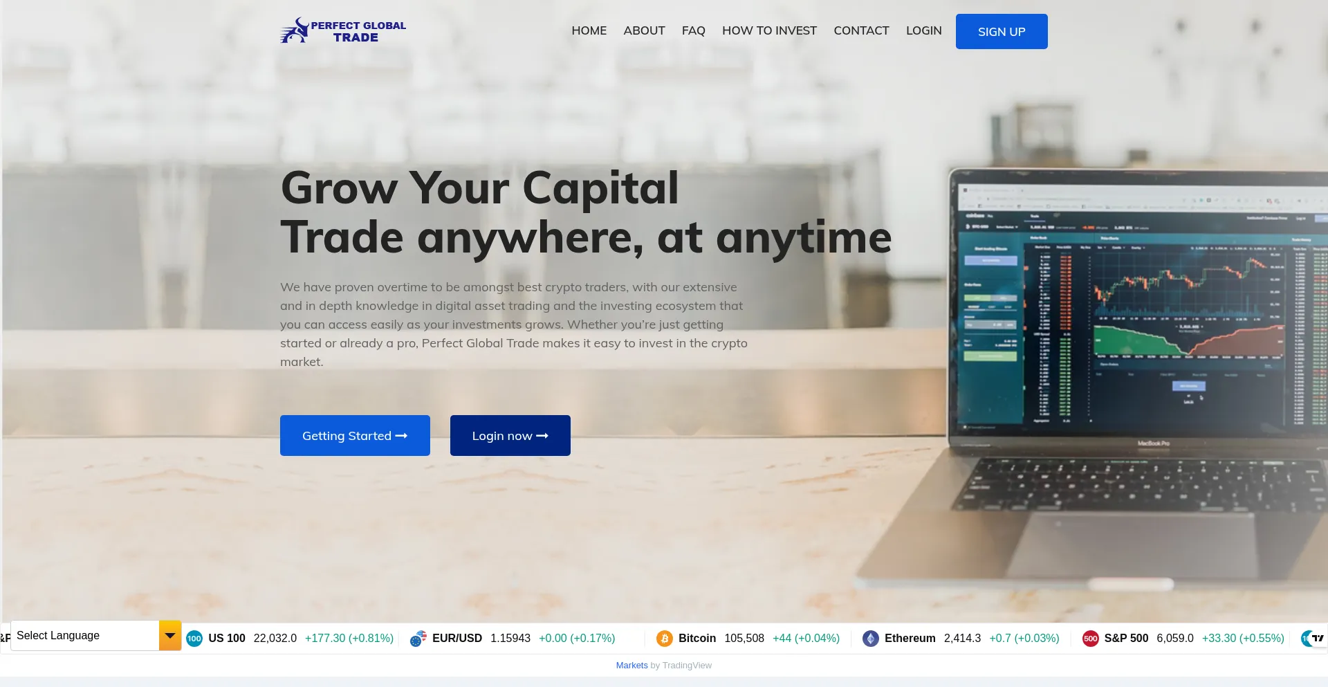 Website screenshot of Perfectglobaltrade.com