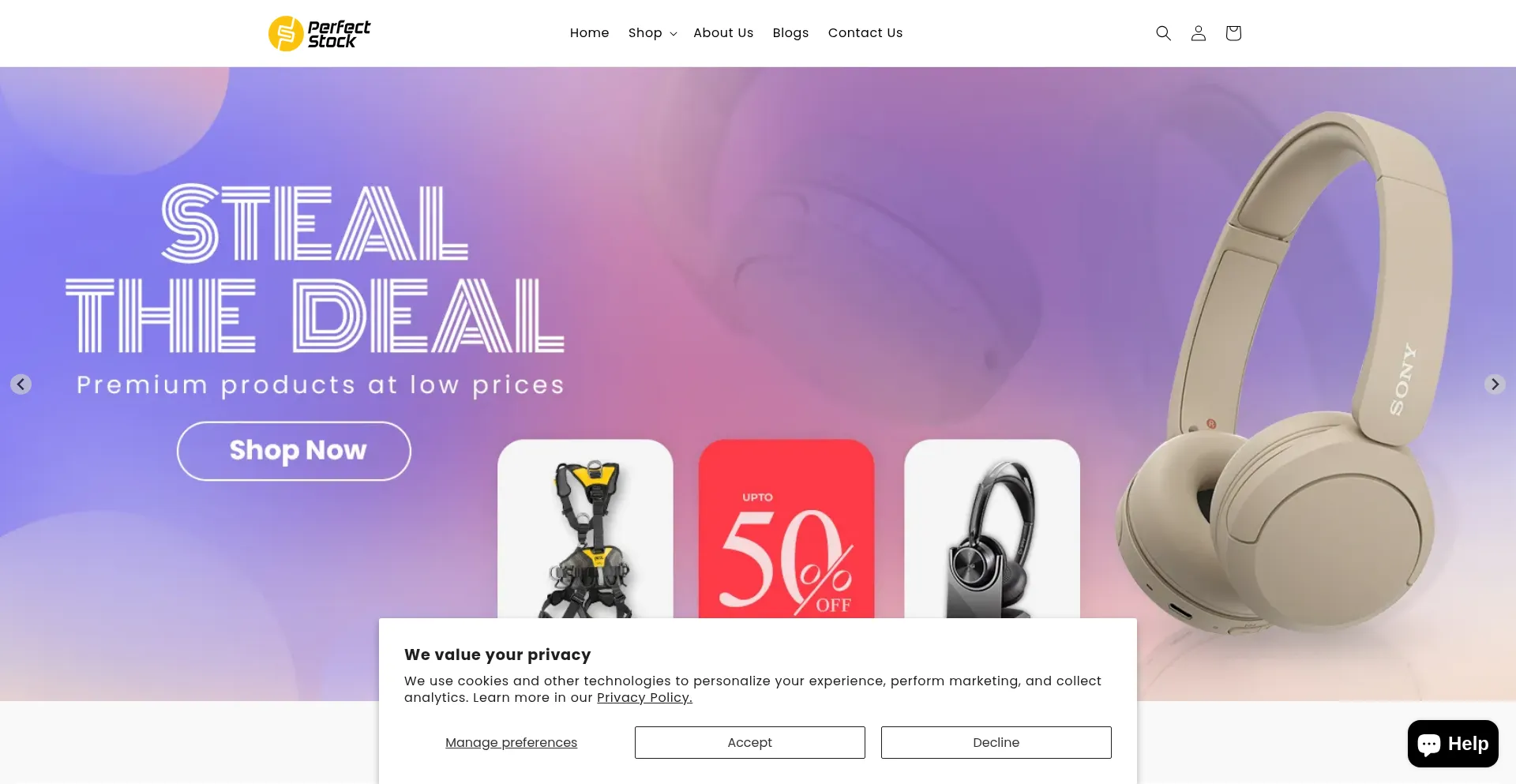 Website screenshot of Perfectstockshop.com