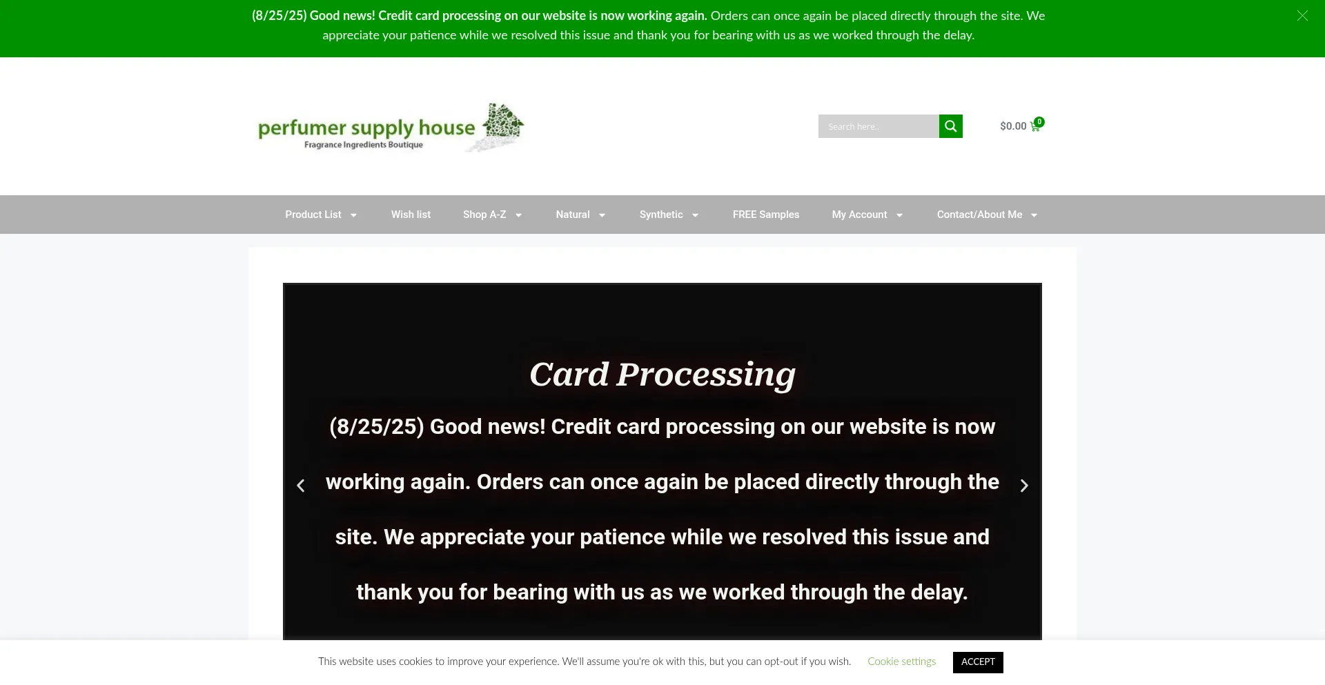 Website screenshot of Perfumersupplyhouse.com