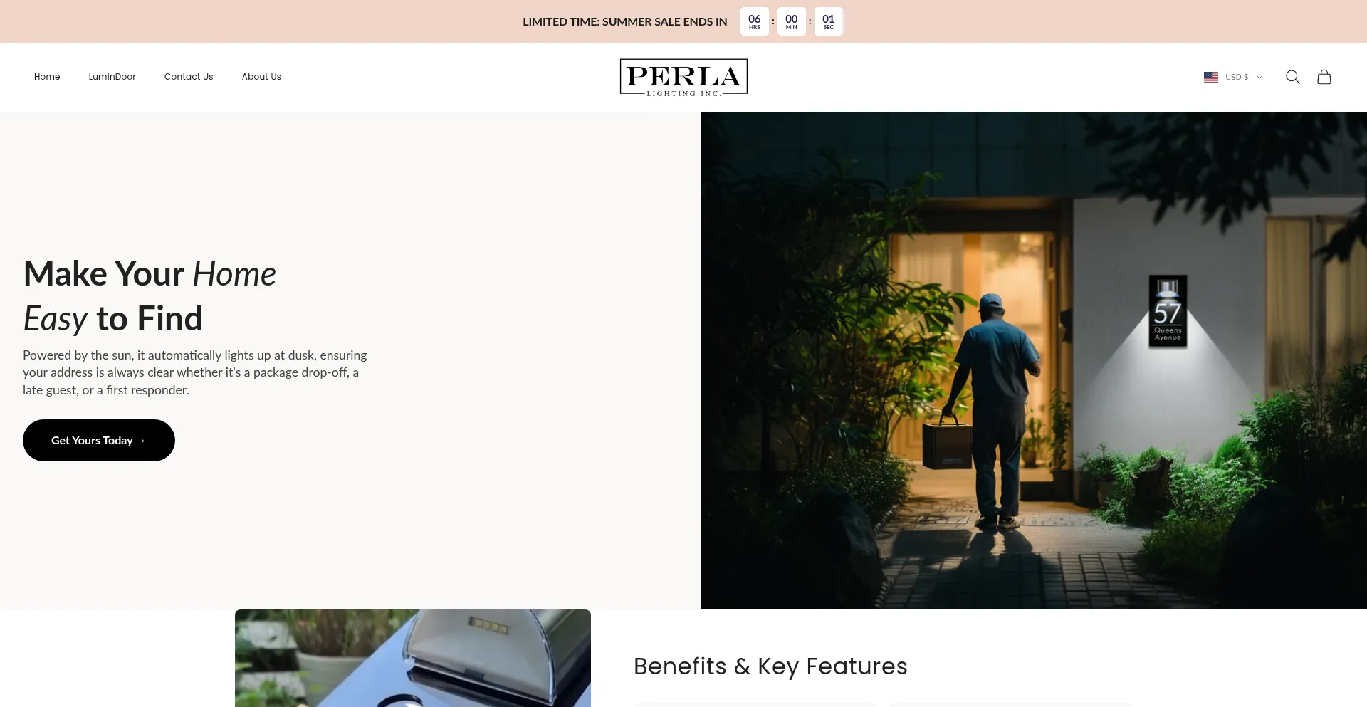 Website screenshot of Perlalighting.com