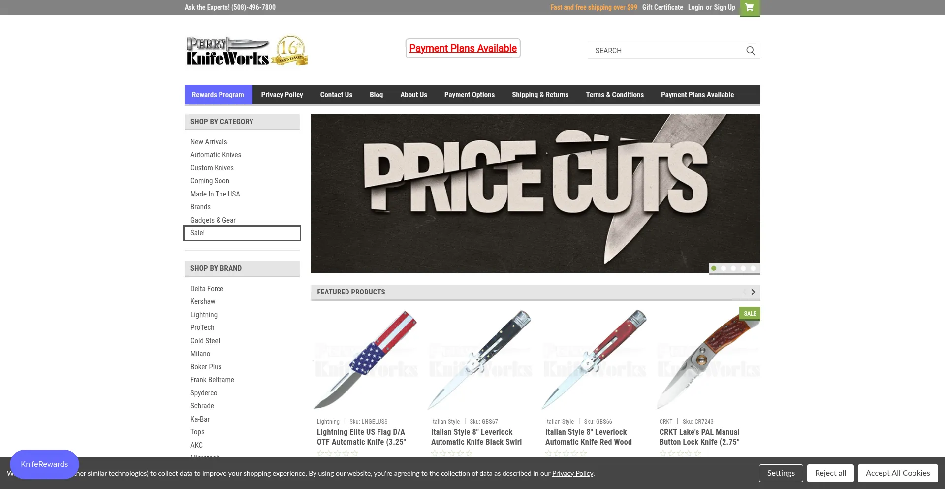 Website screenshot of Perryknifeworks.com
