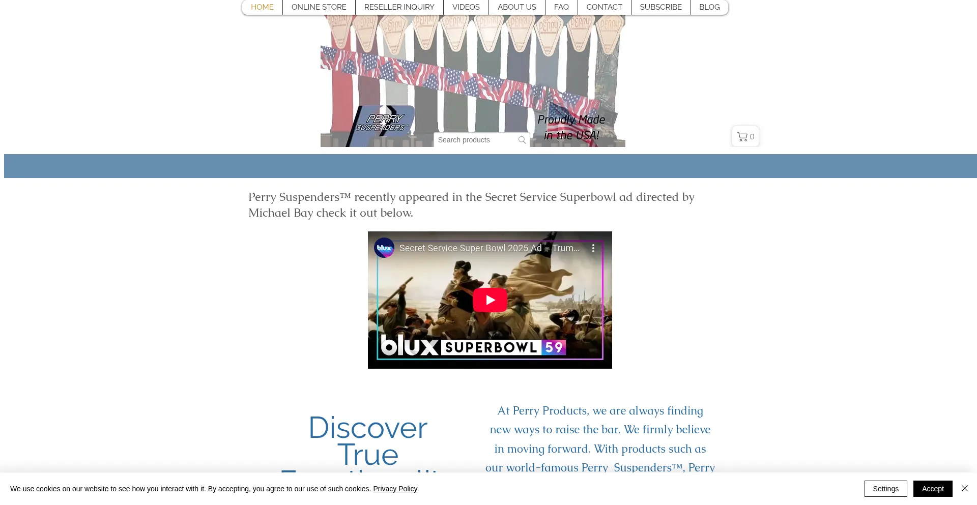 Website screenshot of Perrysuspenders.com