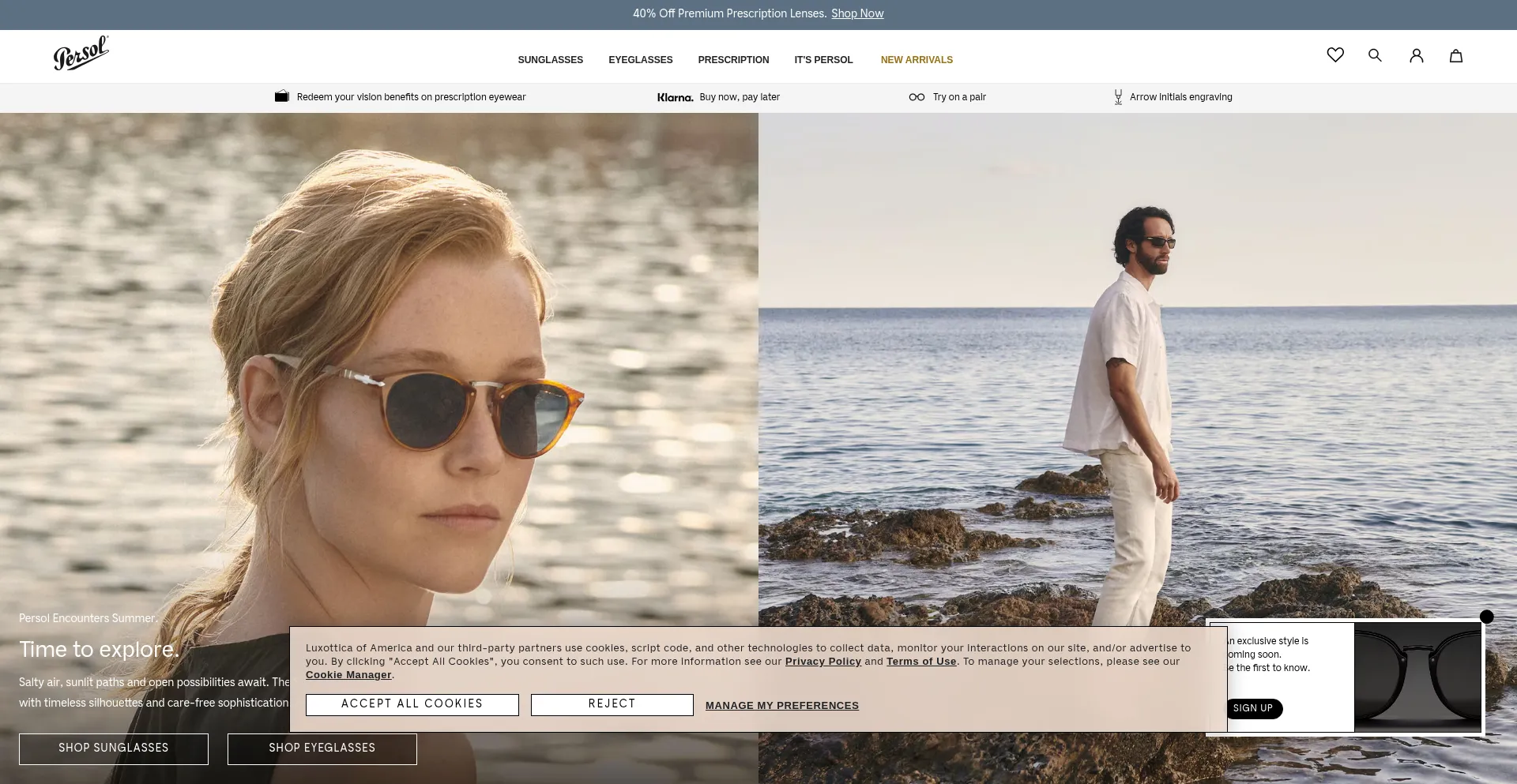 Website screenshot of Persol.com