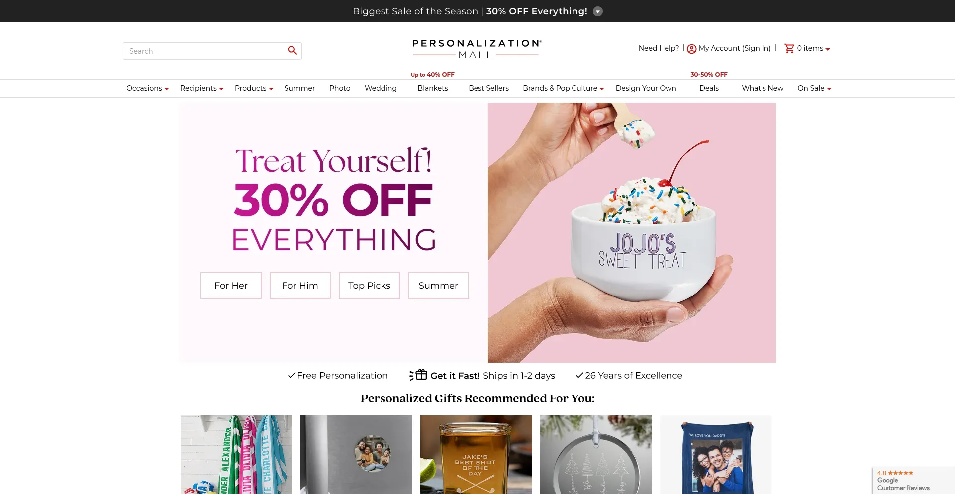 Website screenshot of Personalizationmall.com