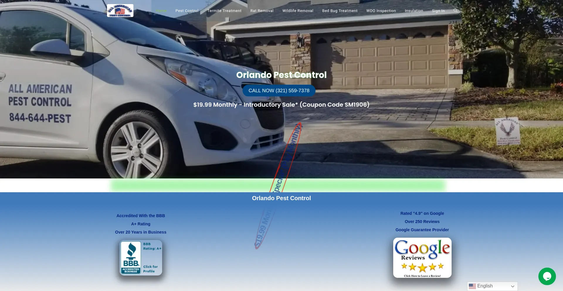 Website screenshot of Pestcontrolinorlandofl.com