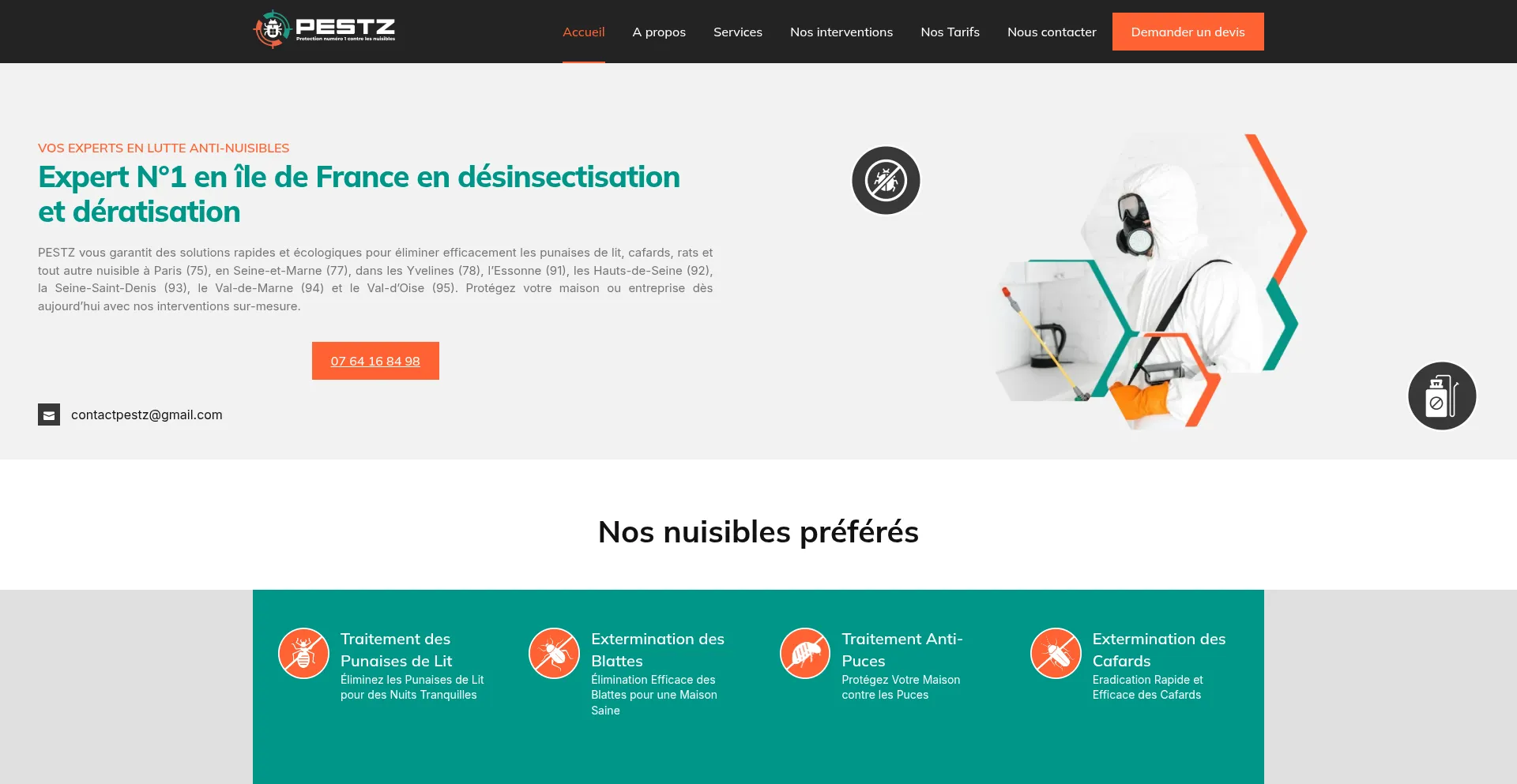 Website screenshot of Pestz.fr