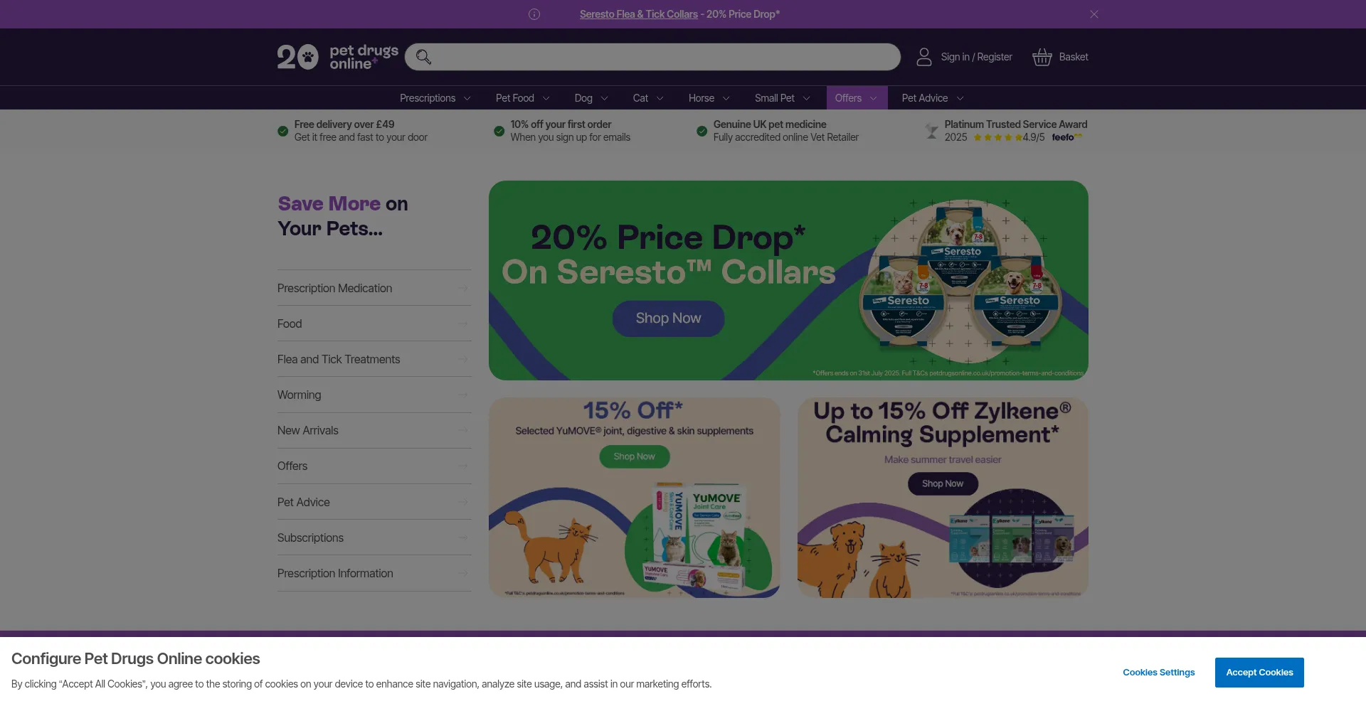 Website screenshot of Petdrugsonline.co.uk