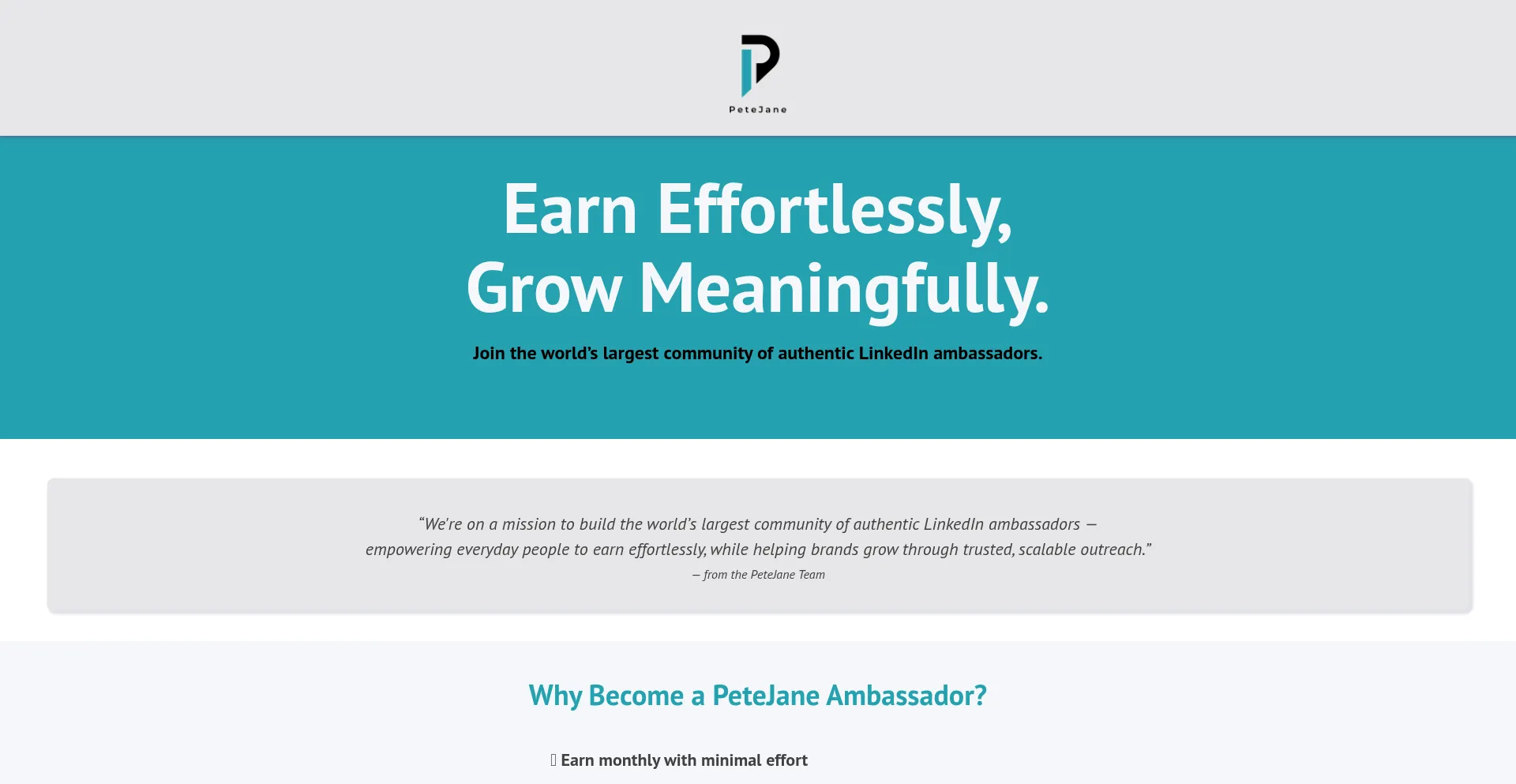 Website screenshot of Petejane.com