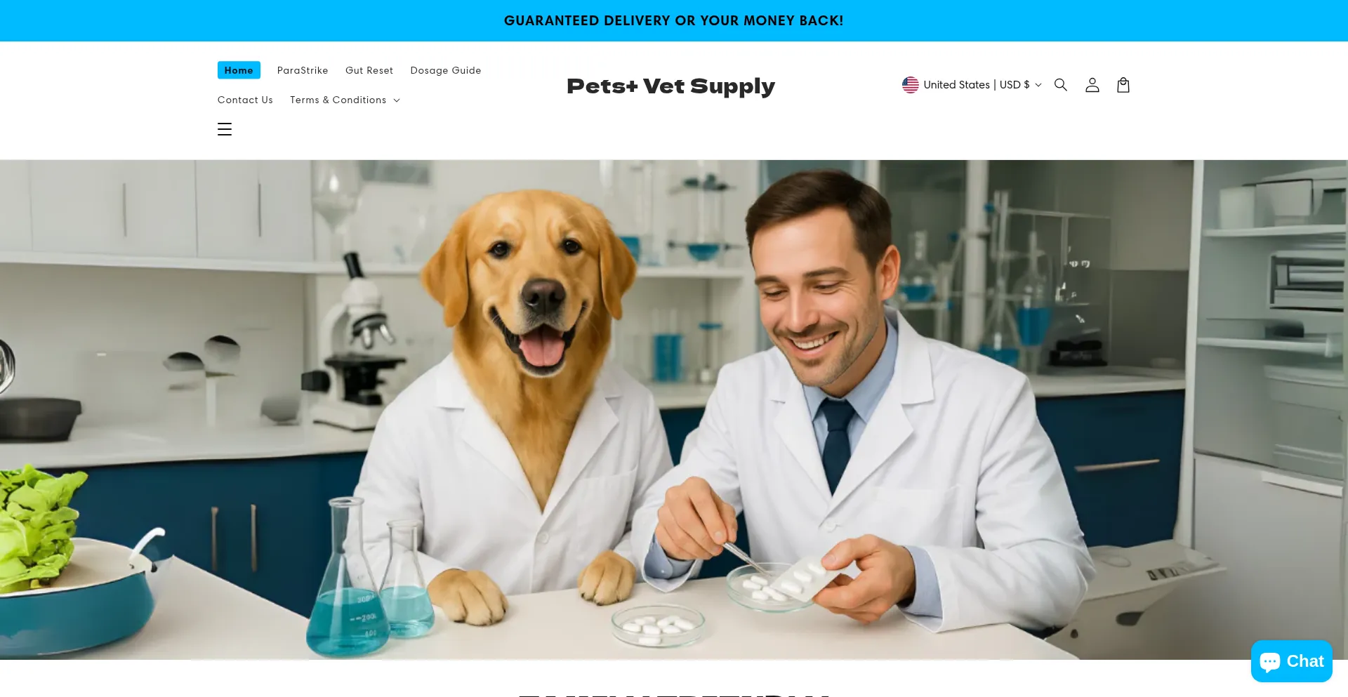 Website screenshot of Petsplusvetsupply.com
