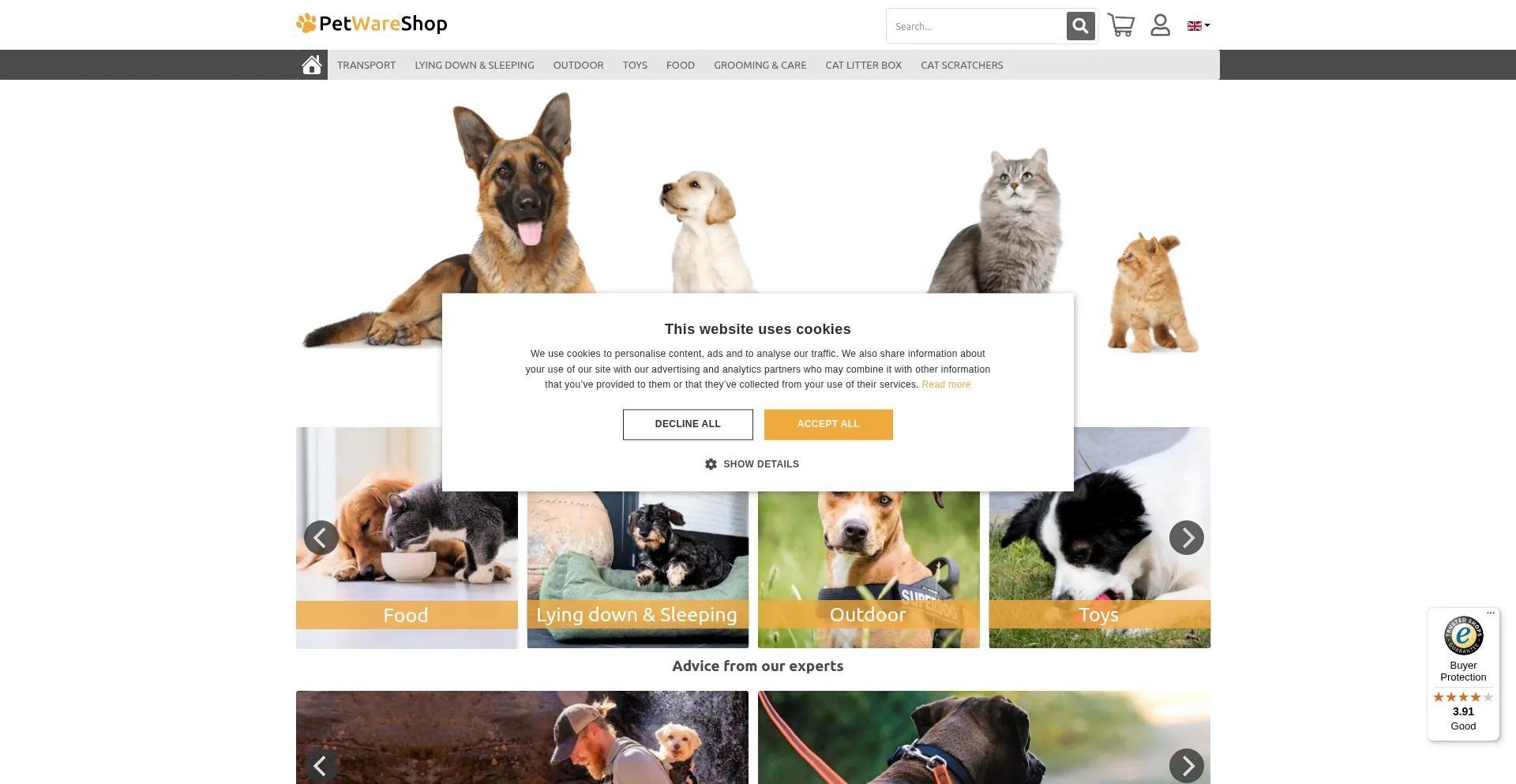 Website screenshot of Petwareshop.com
