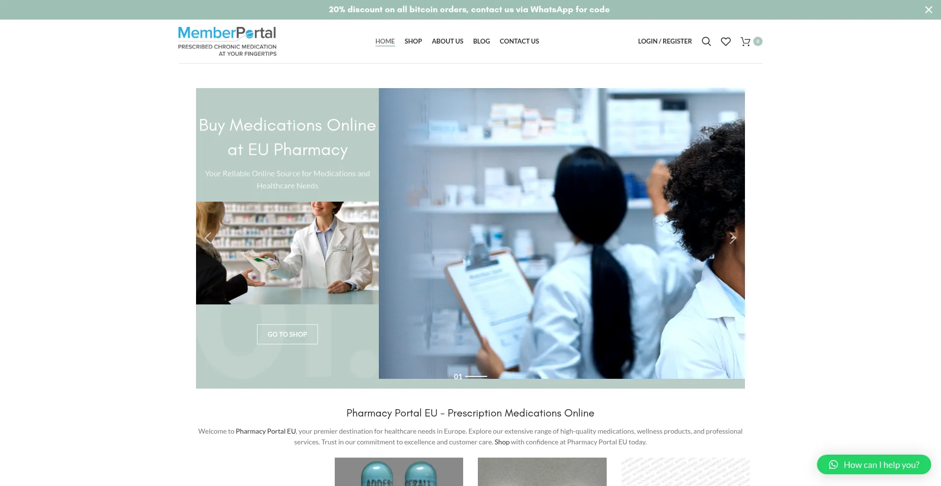 Website screenshot of Pharmacyportal.eu