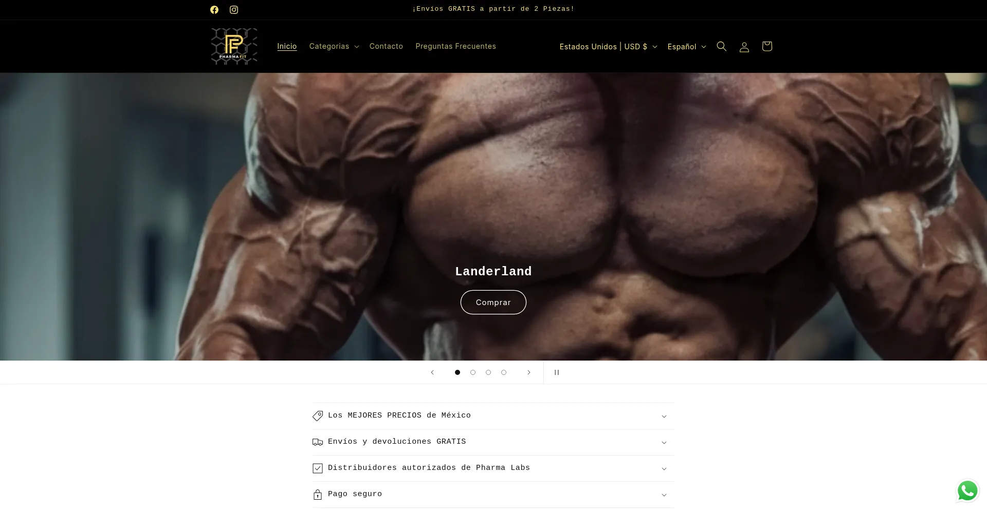 Website screenshot of Pharmafitstore.com