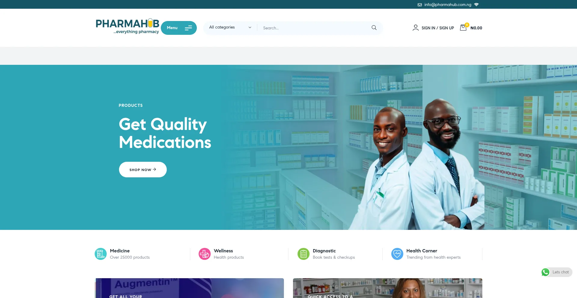 Website screenshot of Pharmahub.com.ng