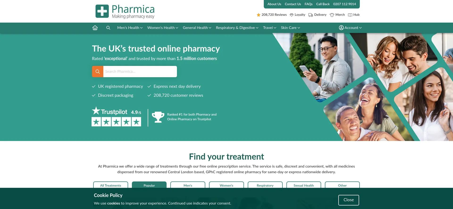 Website screenshot of Pharmica.uk