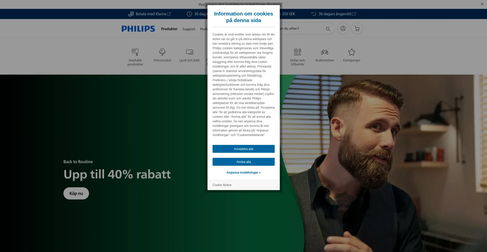 Website screenshot of Philips-shop.se