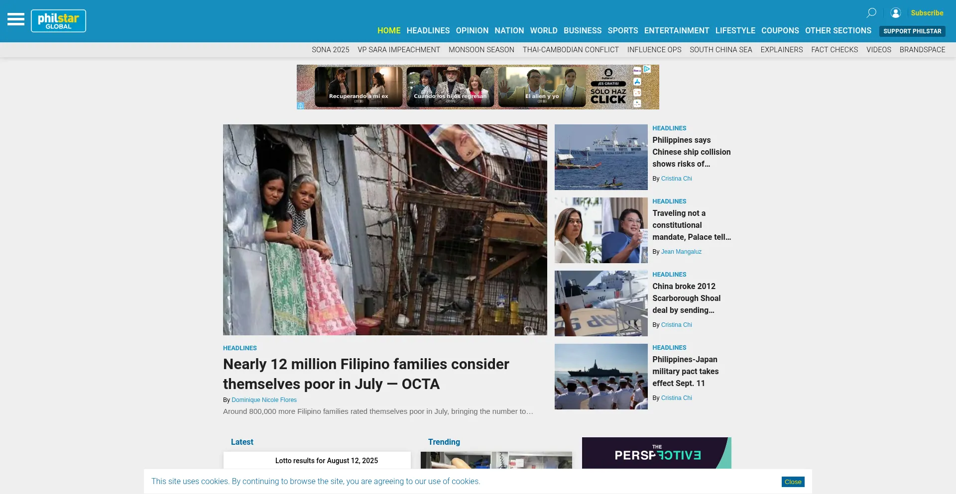 Website screenshot of Philstar.com