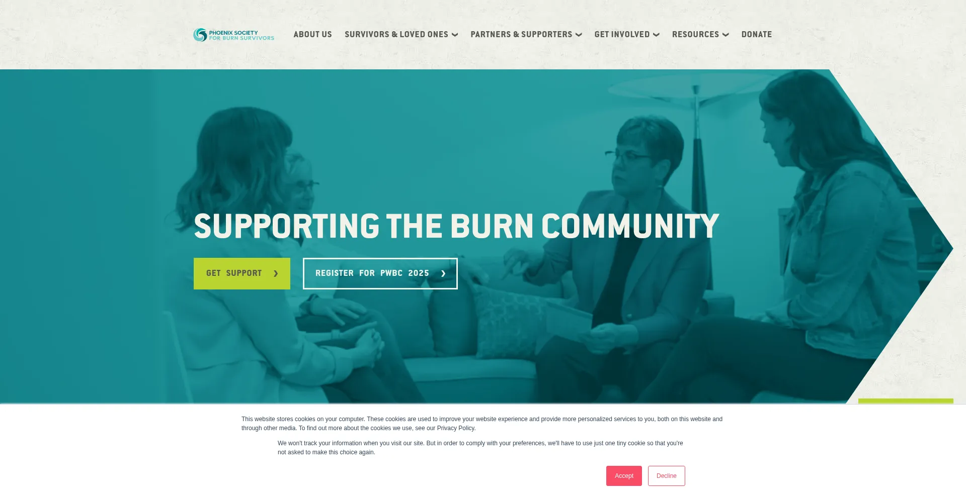 Website screenshot of Phoenix-society.org