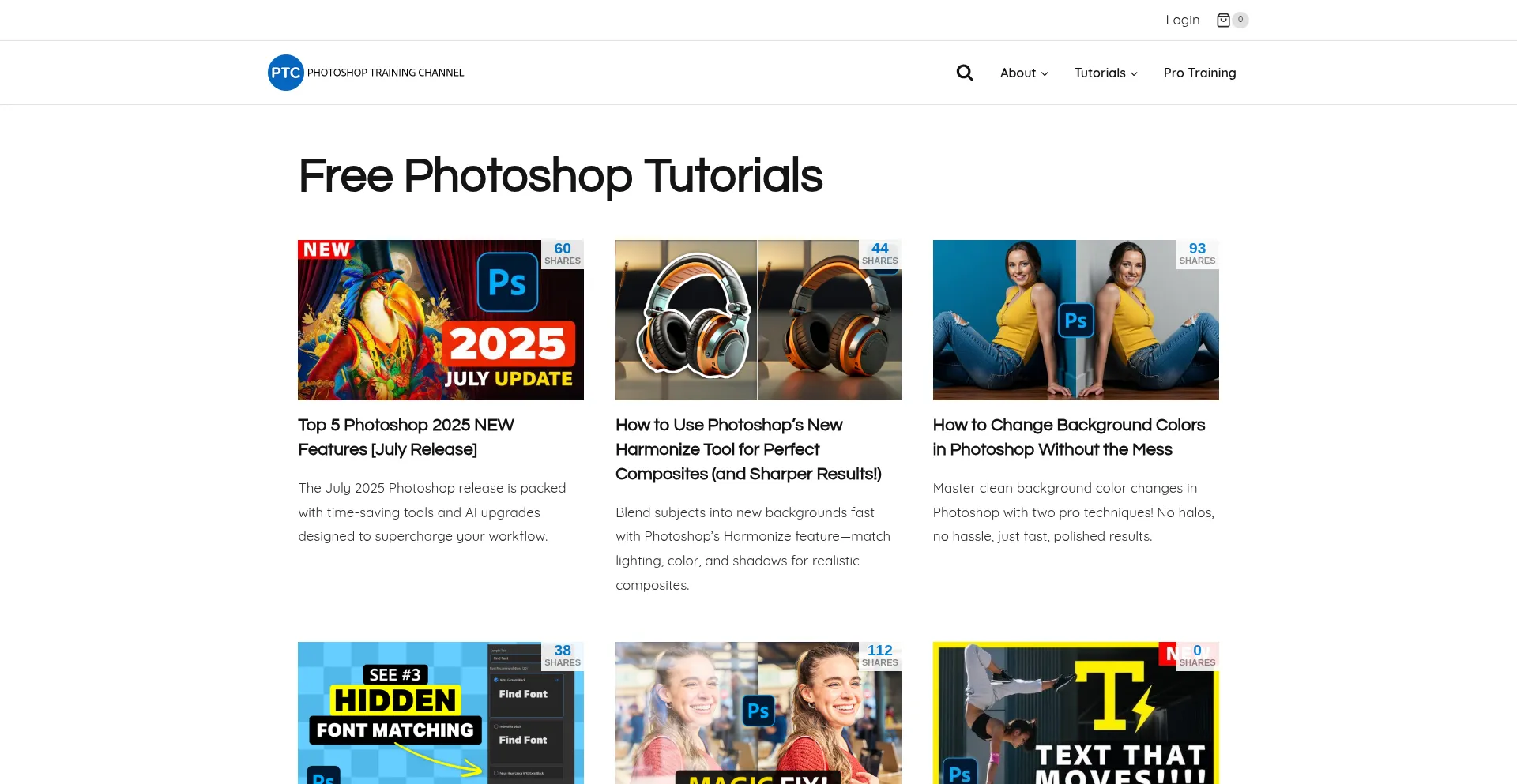 Website screenshot of Photoshoptrainingchannel.com