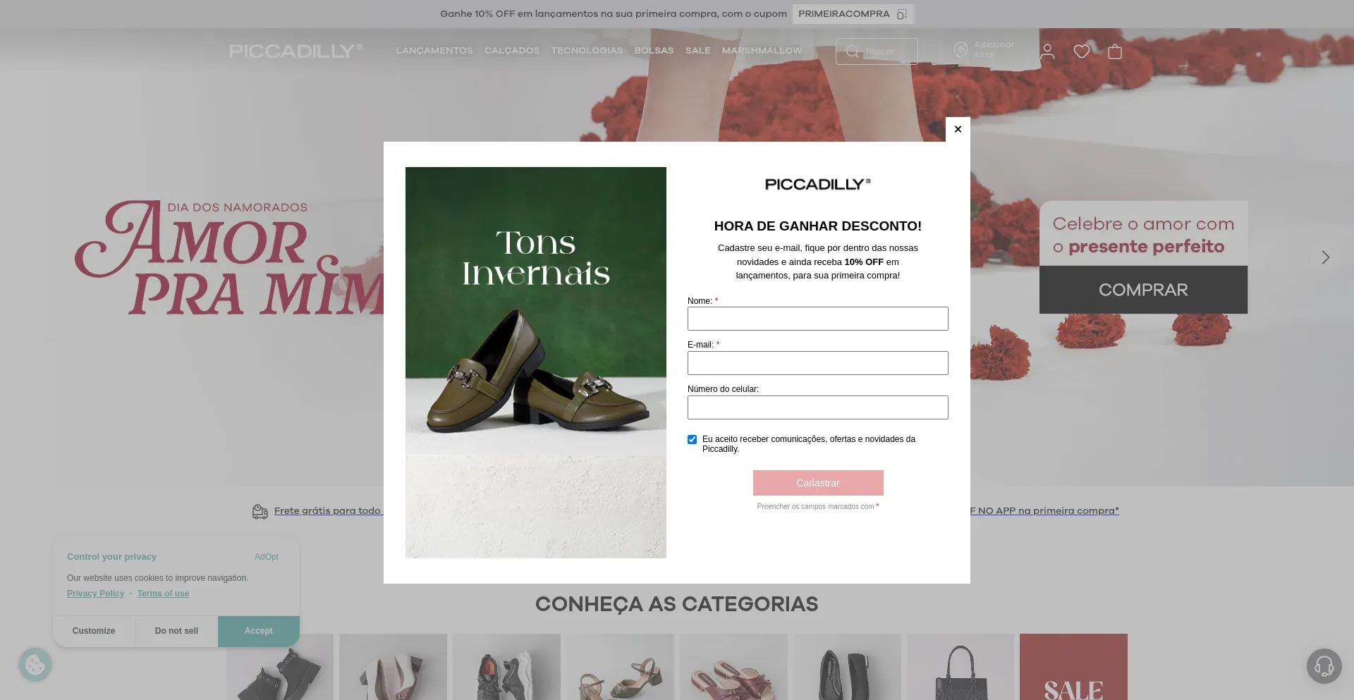 Website screenshot of Piccadilly.com.br