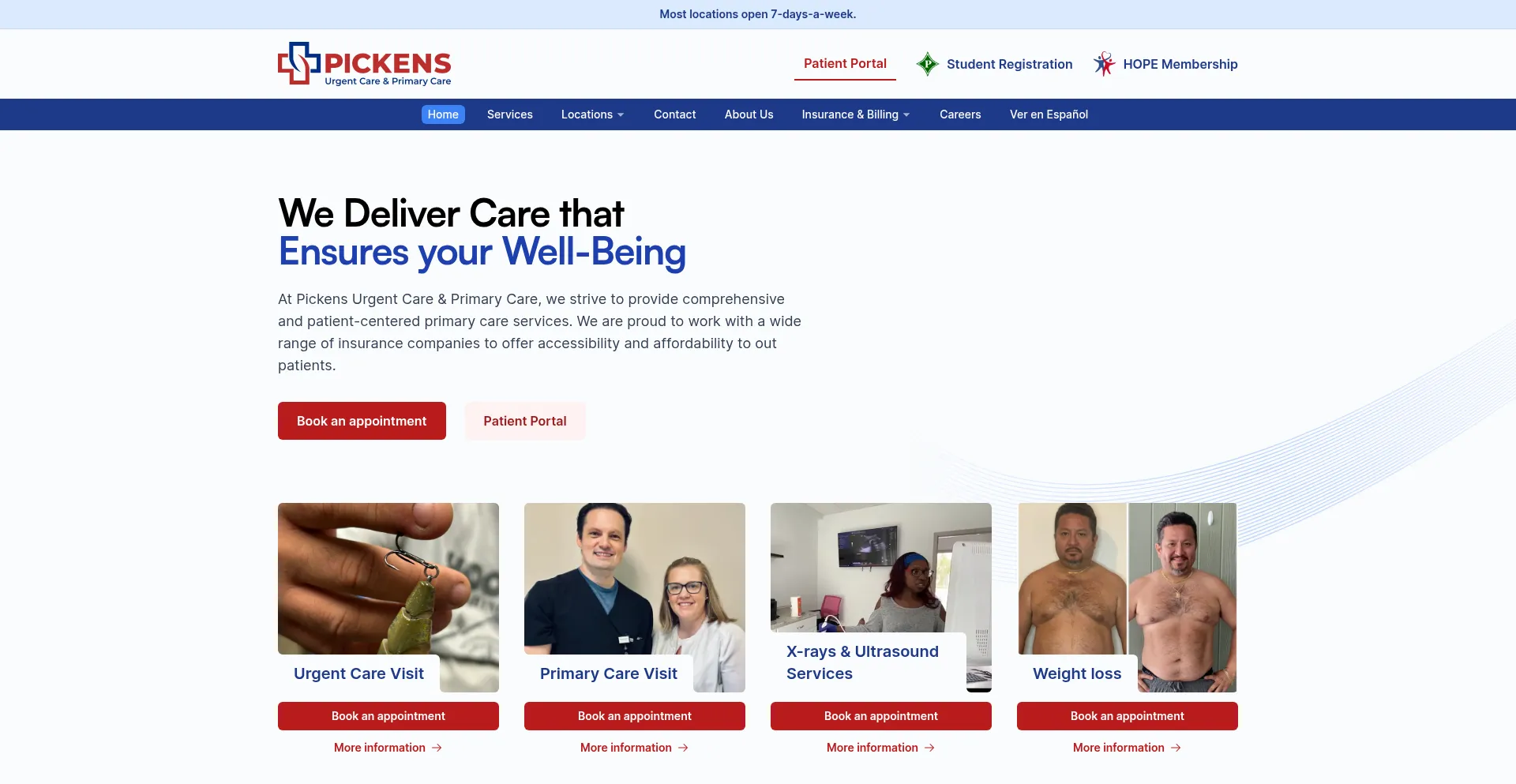 Website screenshot of Pickenscare.com