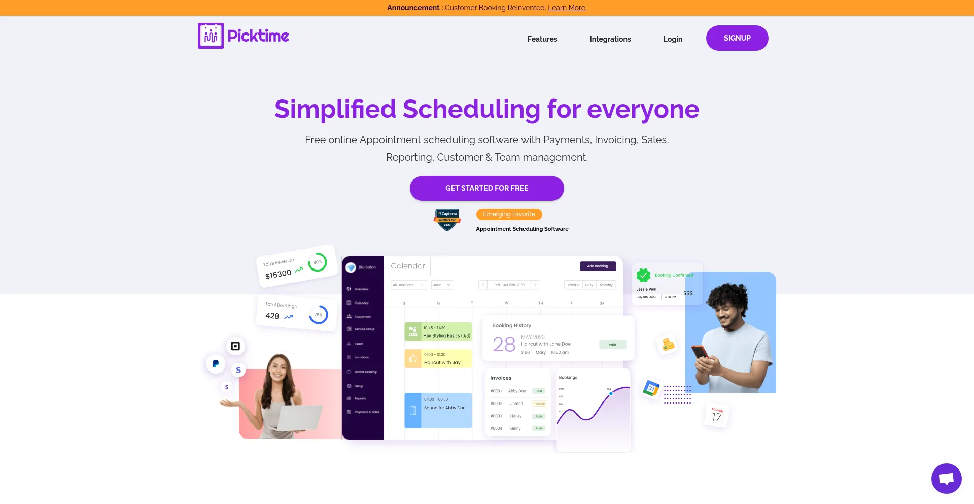 Website screenshot of Picktime.com