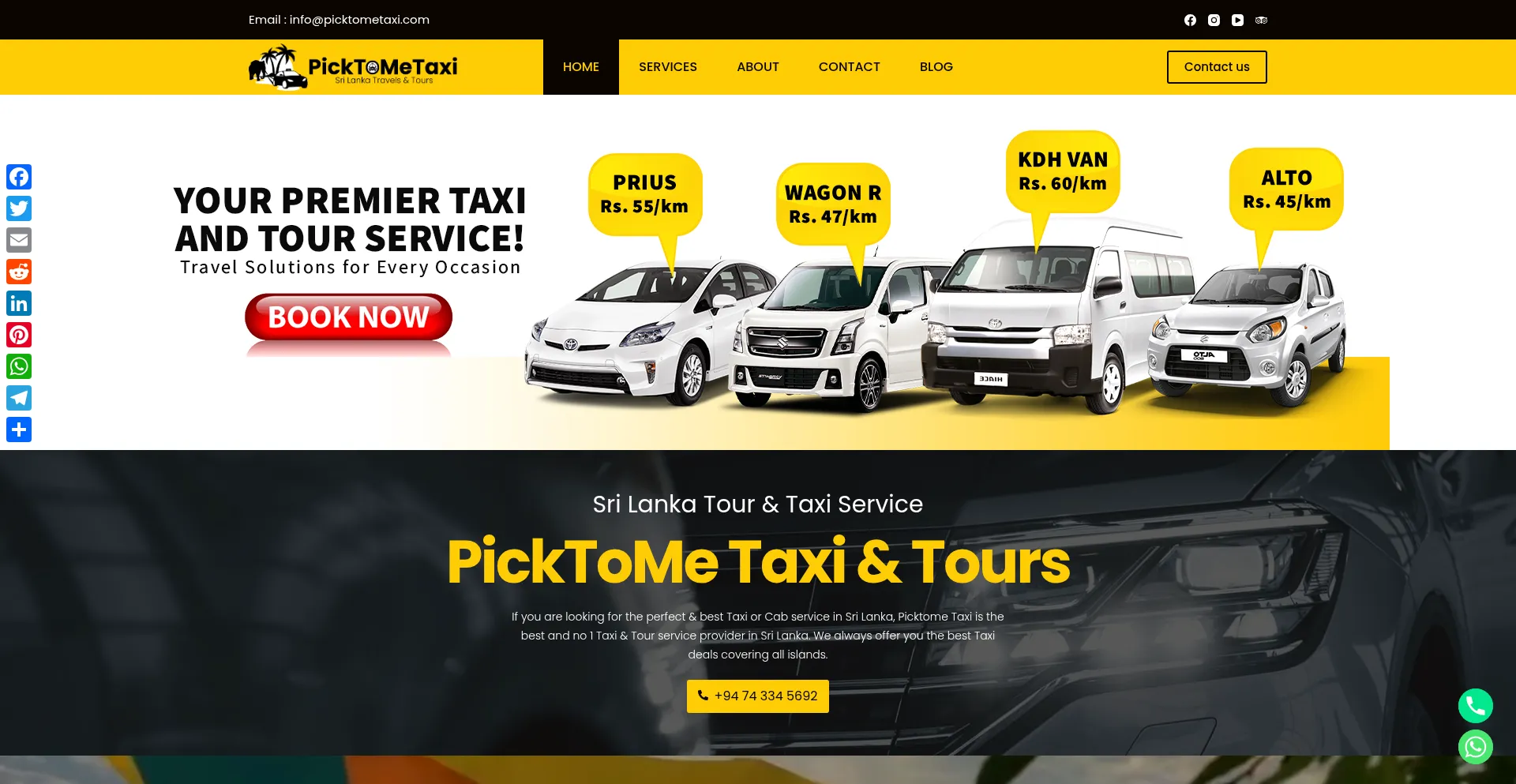 Website screenshot of Picktometaxi.com