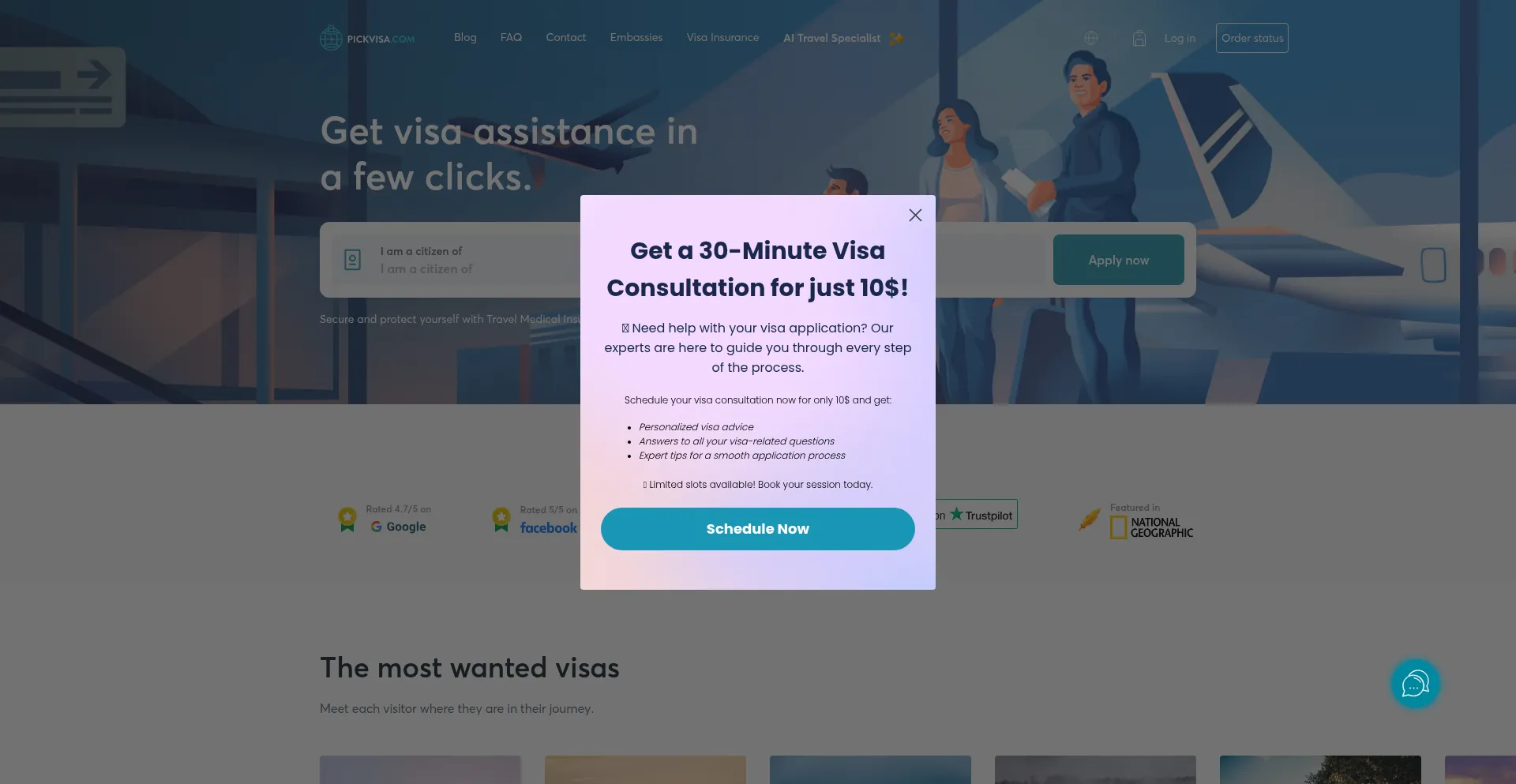 Website screenshot of Pickvisa.com