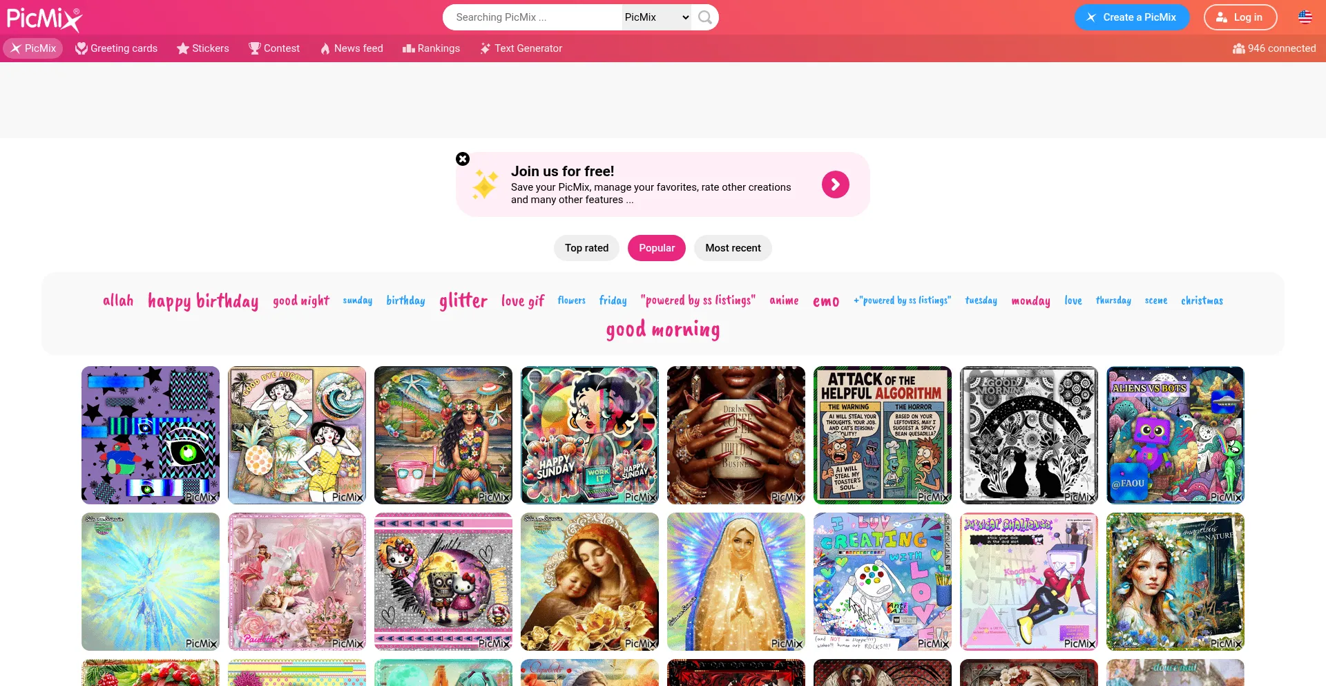 Website screenshot of Picmix.com
